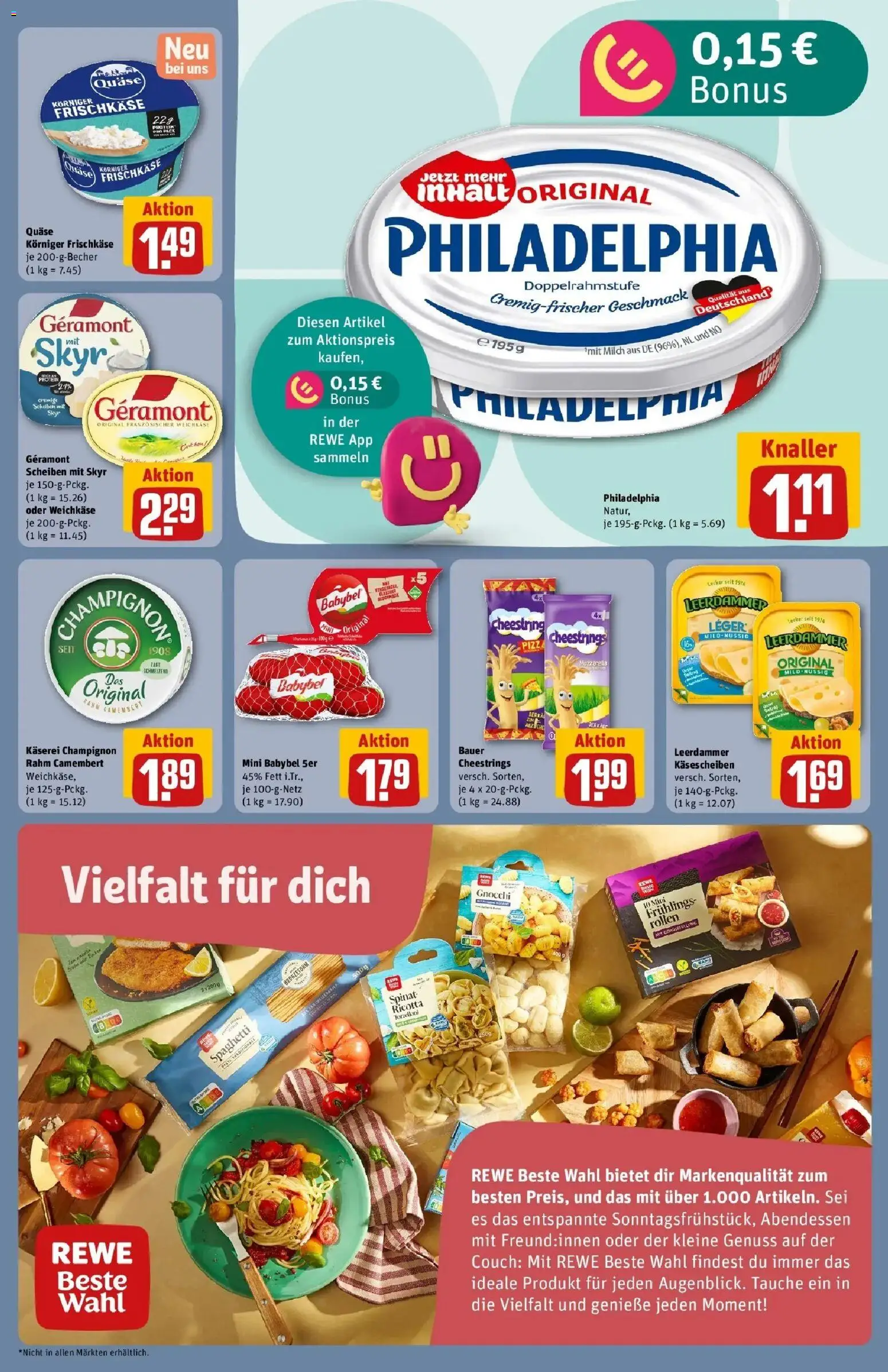 REWE Prospekt ab 21.09.2026 zum Blättern » Angebote | Seite: 19 | Produkte: Geramont, Spaghetti, Mozzarella, Leerdammer