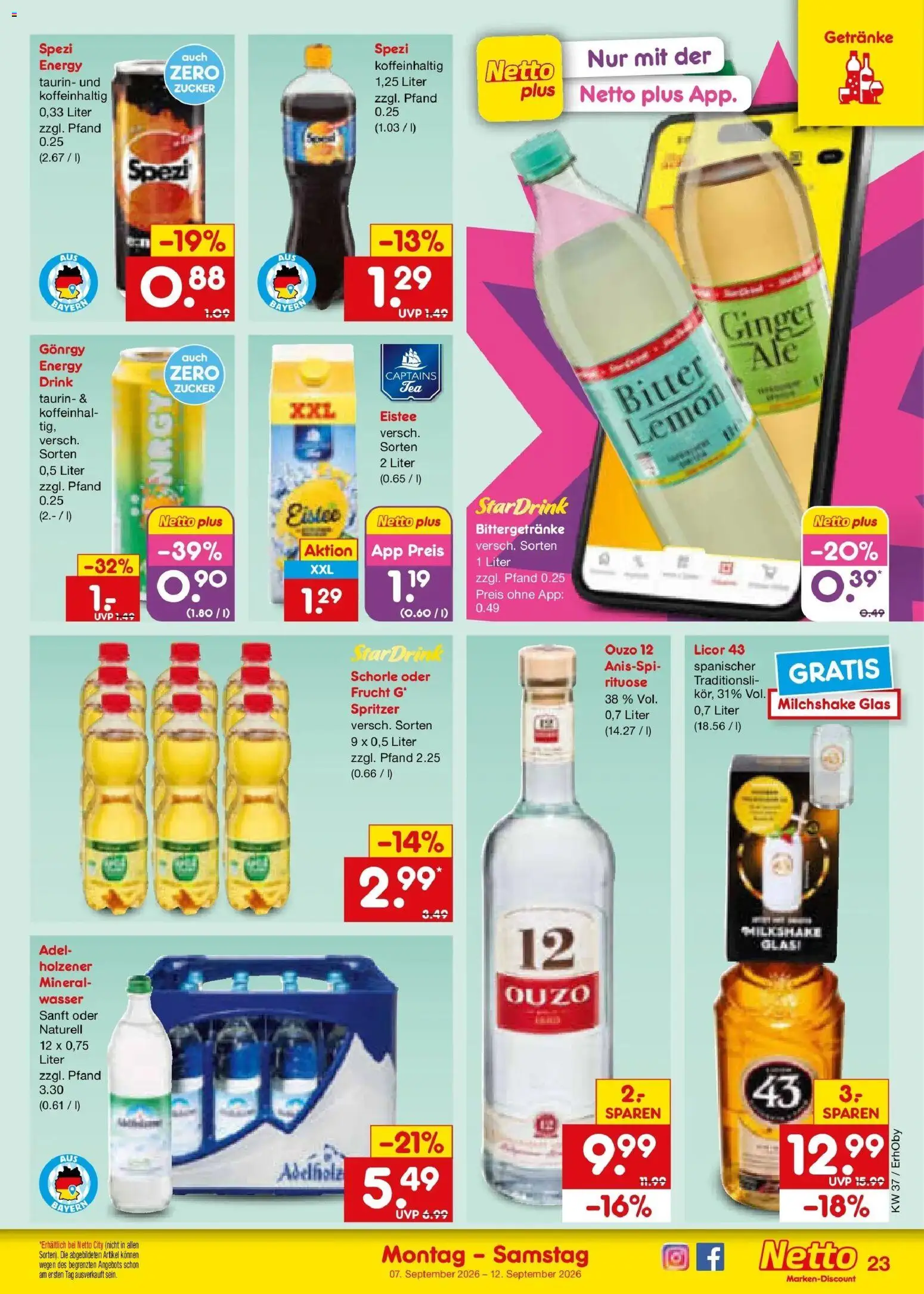 Netto Marken-Discount Prospekt Ergolding – gültig ab 07.09.2026 | Seite: 33 | Produkte: Ouzo 12, Ouzo, Wasser, Zucker