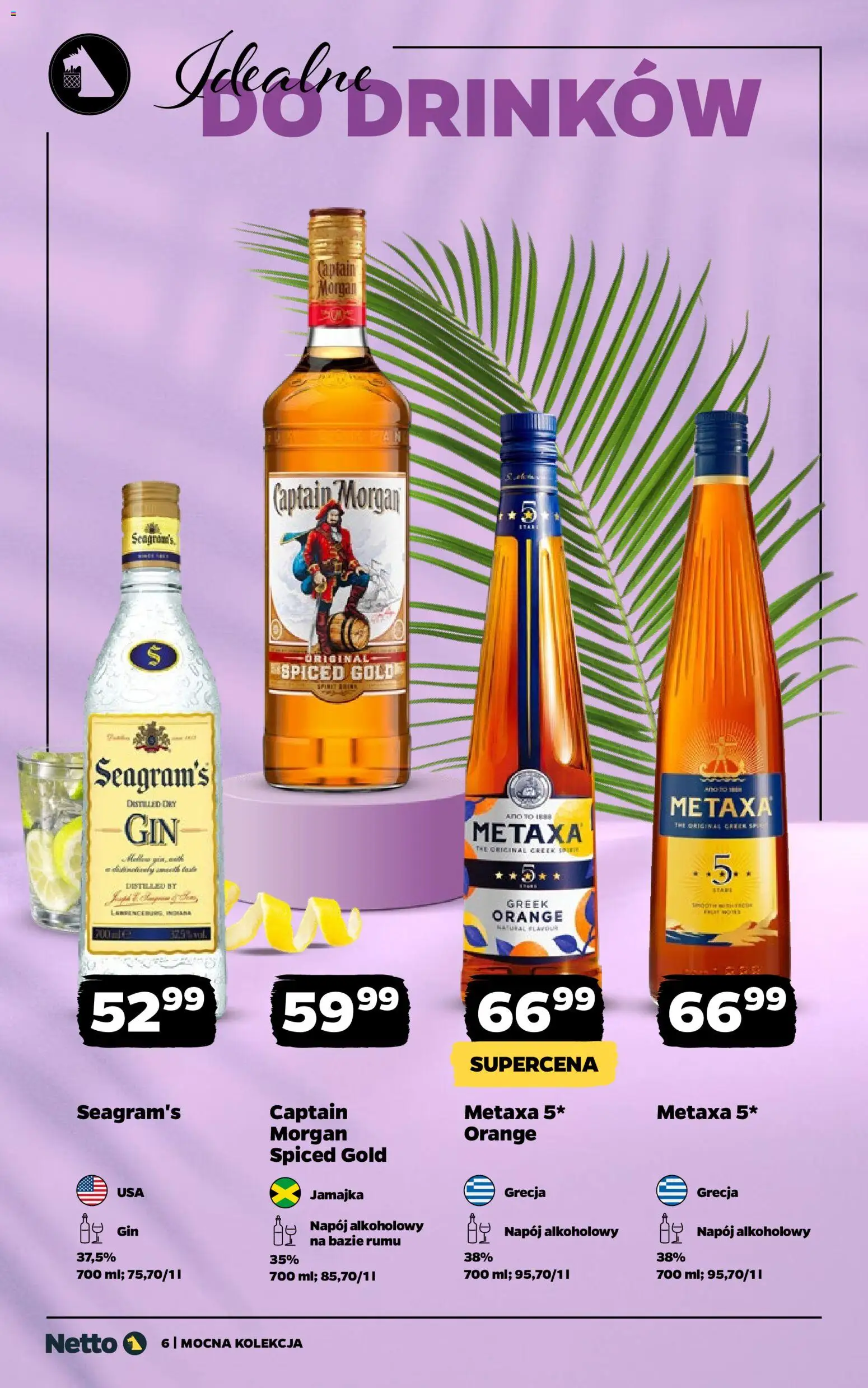 Netto gazetka - Mocne alkohole od 03.08.2026 | Strona: 6 | Produkty: Metaxa, Captain Morgan, Rum, Gin