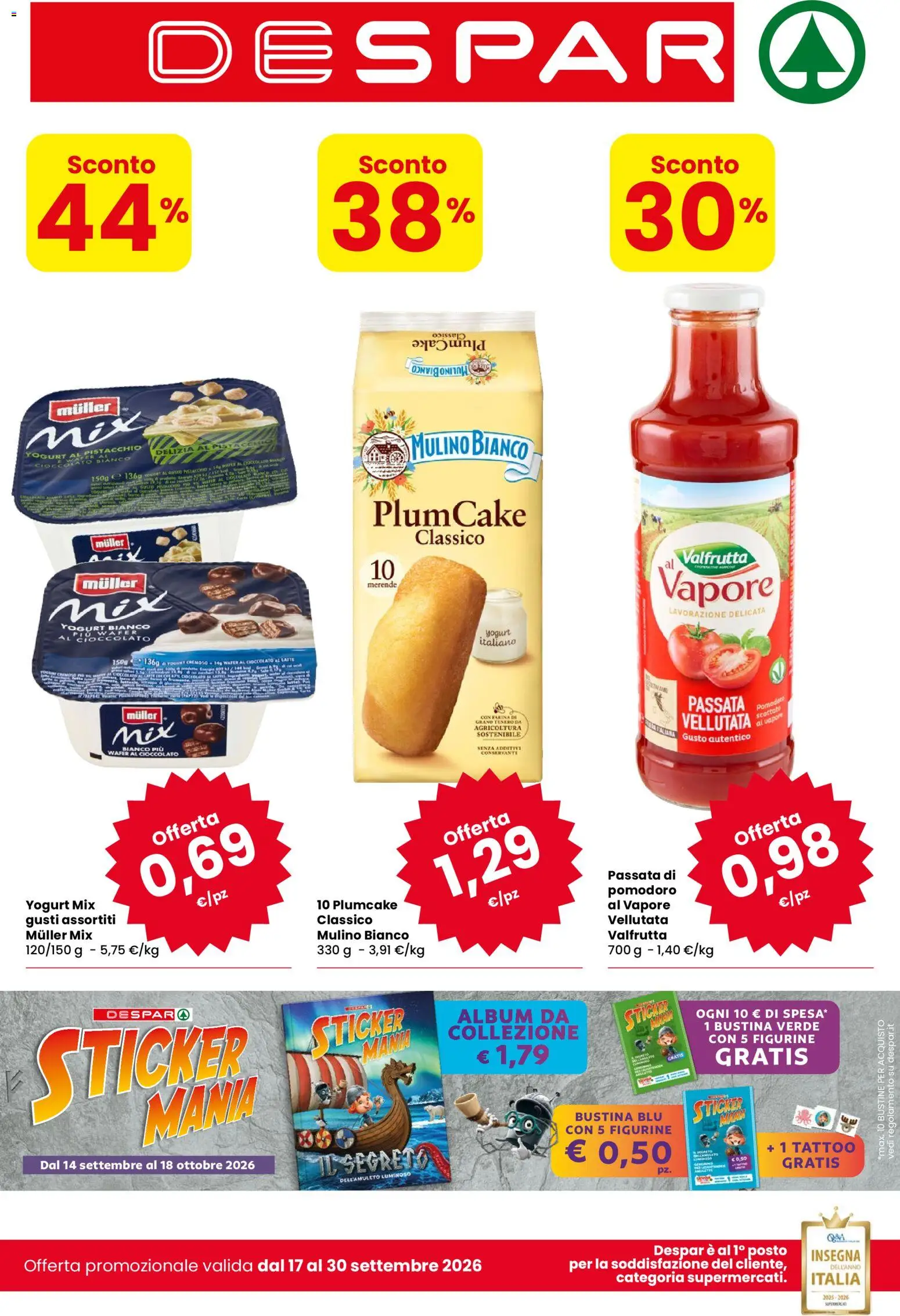 Volantino Despar del 17/09/2026 | Pagina: 1 | Prodotti: Yogurt, Pomodoro, Farina, Yogurt bianco
