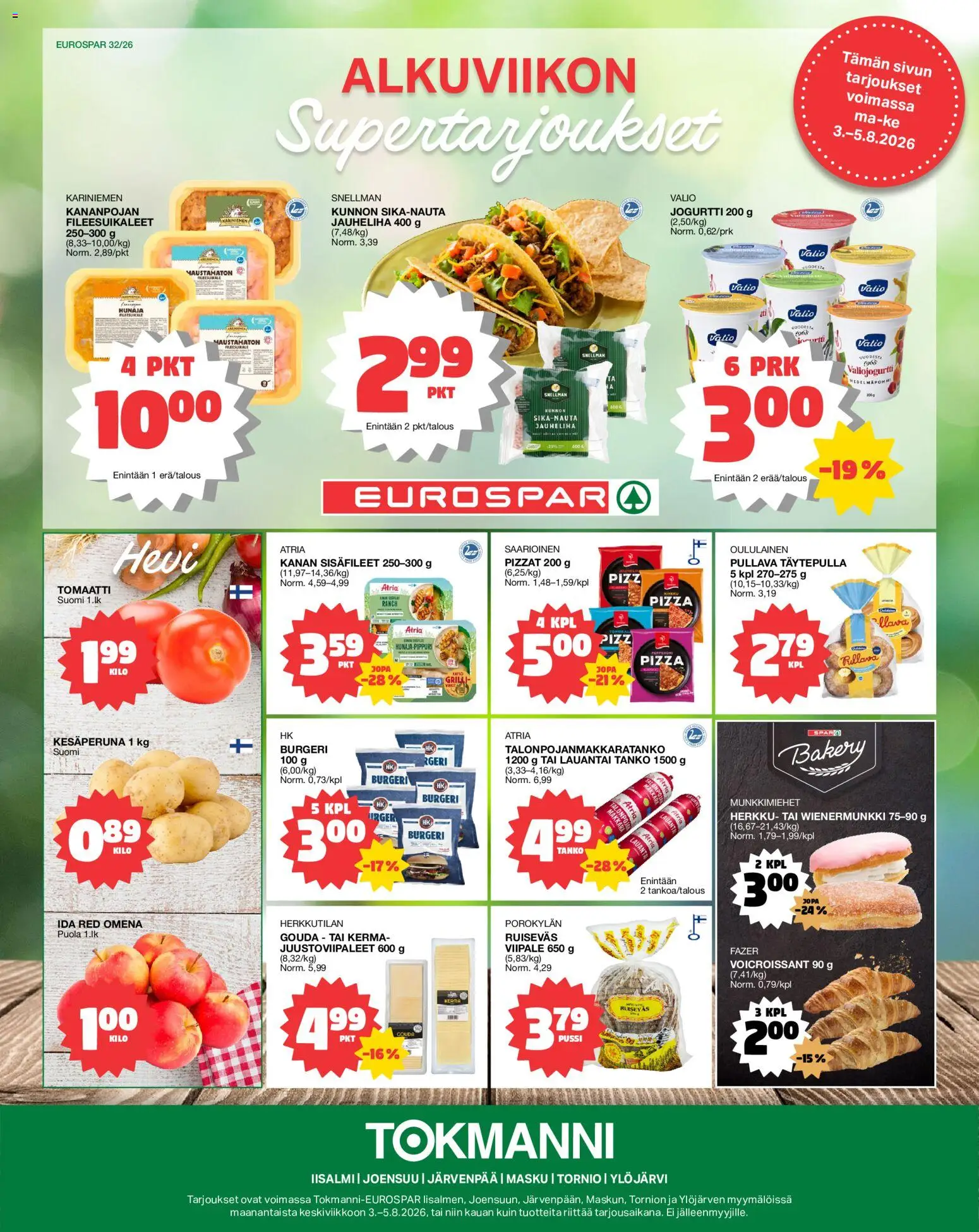 Tokmanni - EUROSPAR – voimassa 03/08/2026 alkaen | Sivu: 1 | Tuotteet: Jogurtti, Pizza, Kerma, Hunaja
