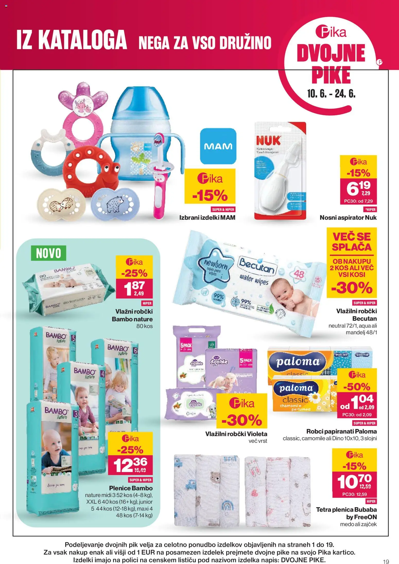Novi Mercator katalog ponudbe – veljaven od 09.06.2026 | Stran: 19 | Izdelki: Plenice, Robčki, Kos, Vlažilni robčki