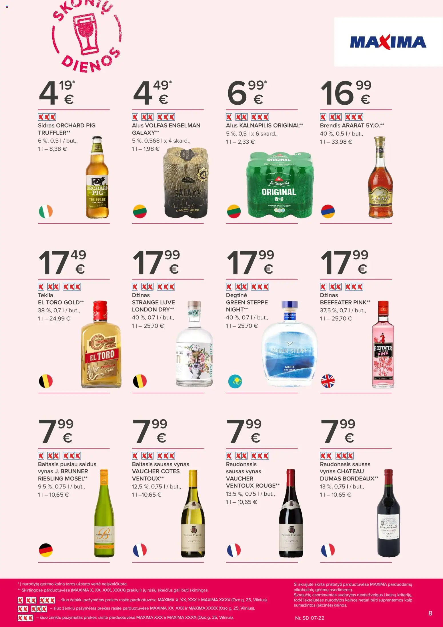 MAXIMA akcijos nuo 2026.07.09 | Puslapis: 8 | Prekių: Degtinė, Vynas, Alus, Džinas