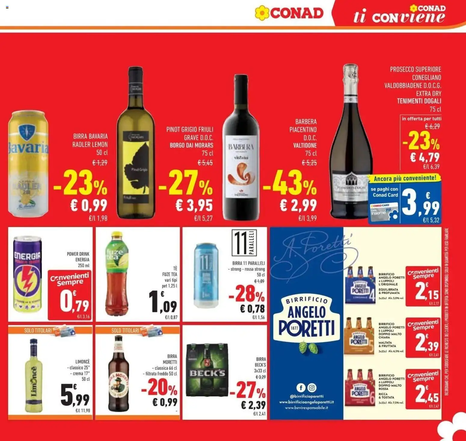 Volantino Conad dal 12/08/2026 > Anteprima | Pagina: 21 | Prodotti: Birra Beck's, Prosecco, Birra Moretti, Radler