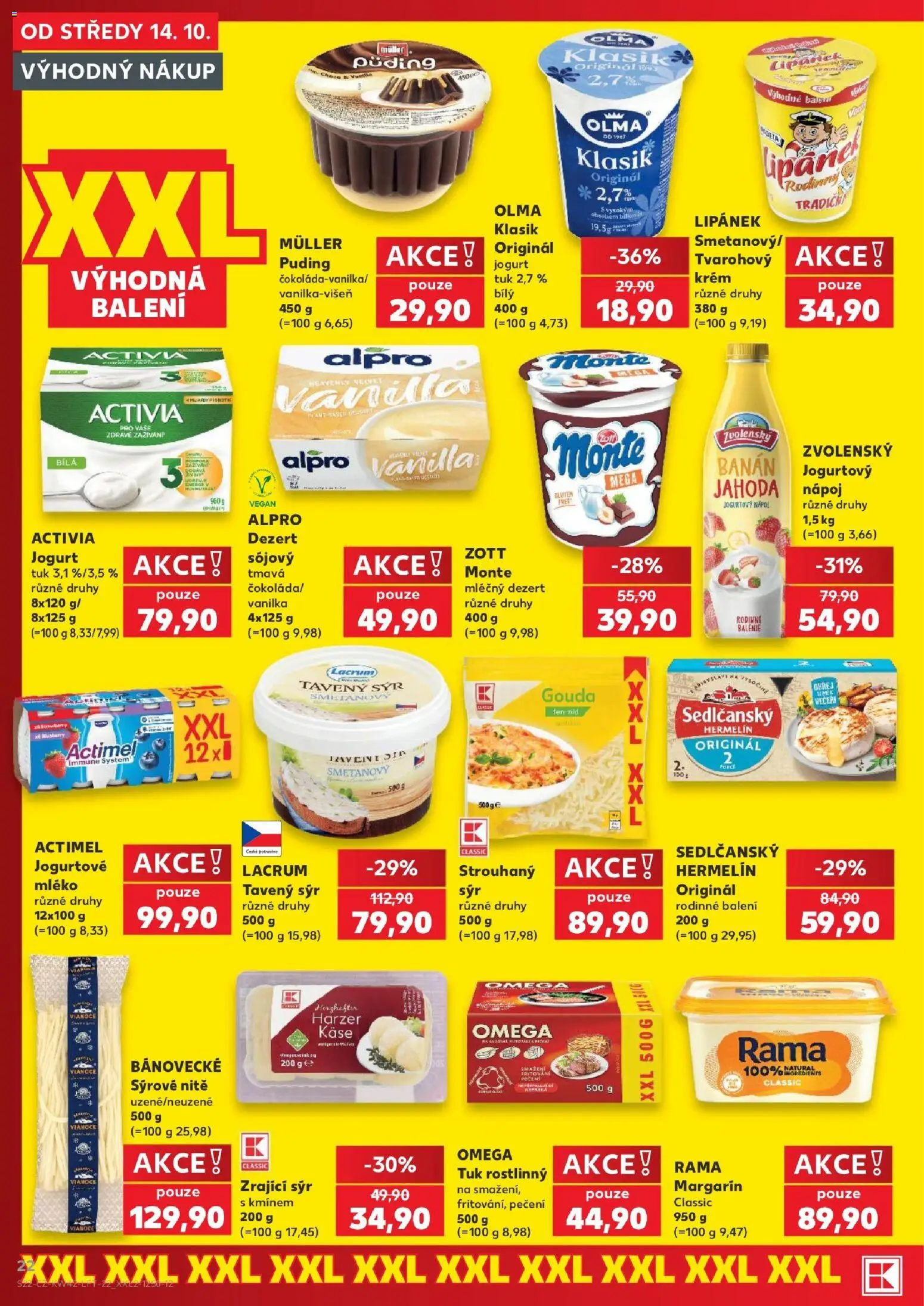 Kaufland leták - Chomutov od 14.10.2026 | Strana: 22 | Produkty: Omega, Vanilka, Dezert, Strouhaný sýr