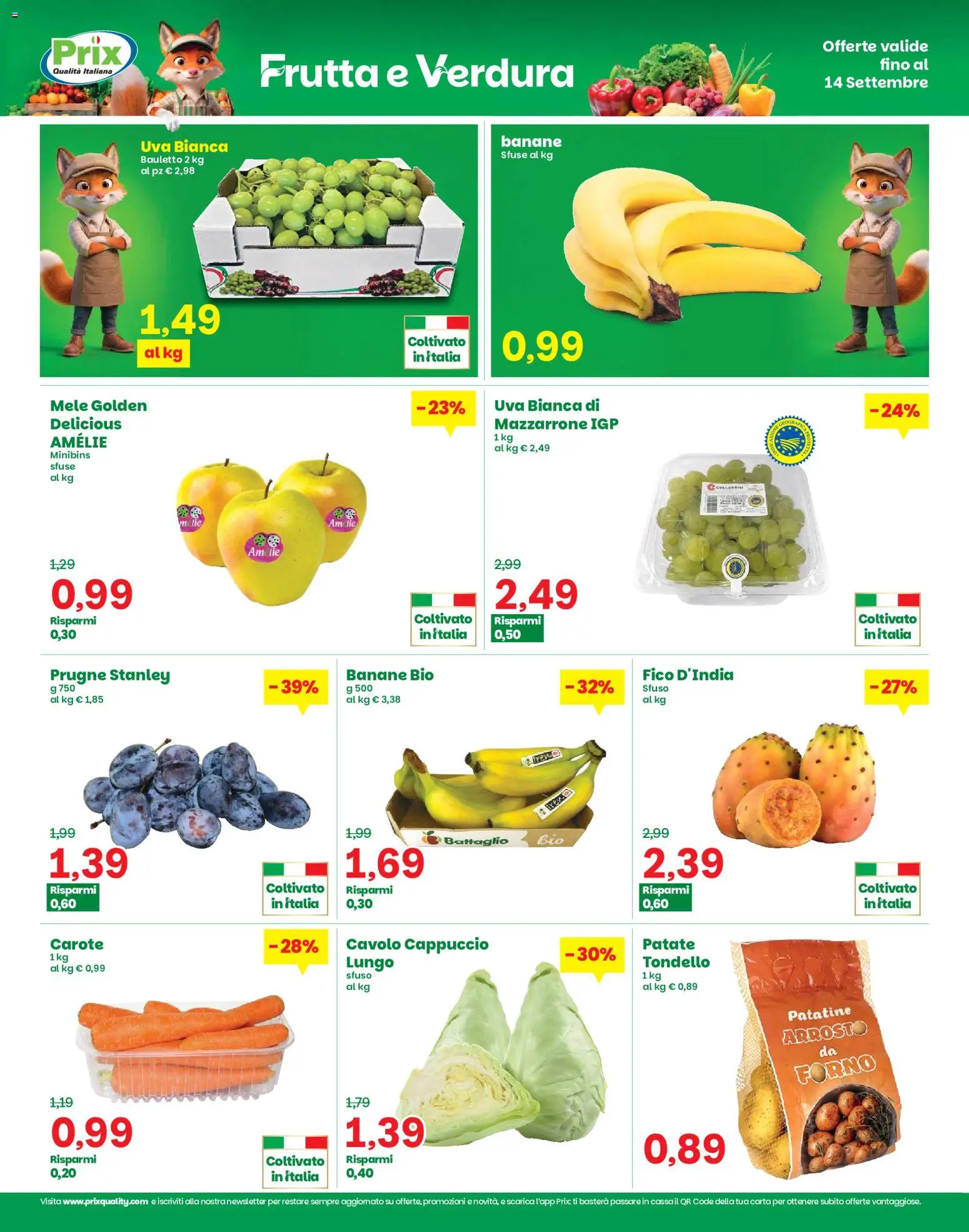 Volantino Prix del 08/09/2026 | Pagina: 16 | Prodotti: Arrosto, Banane, Carote, Cavolo