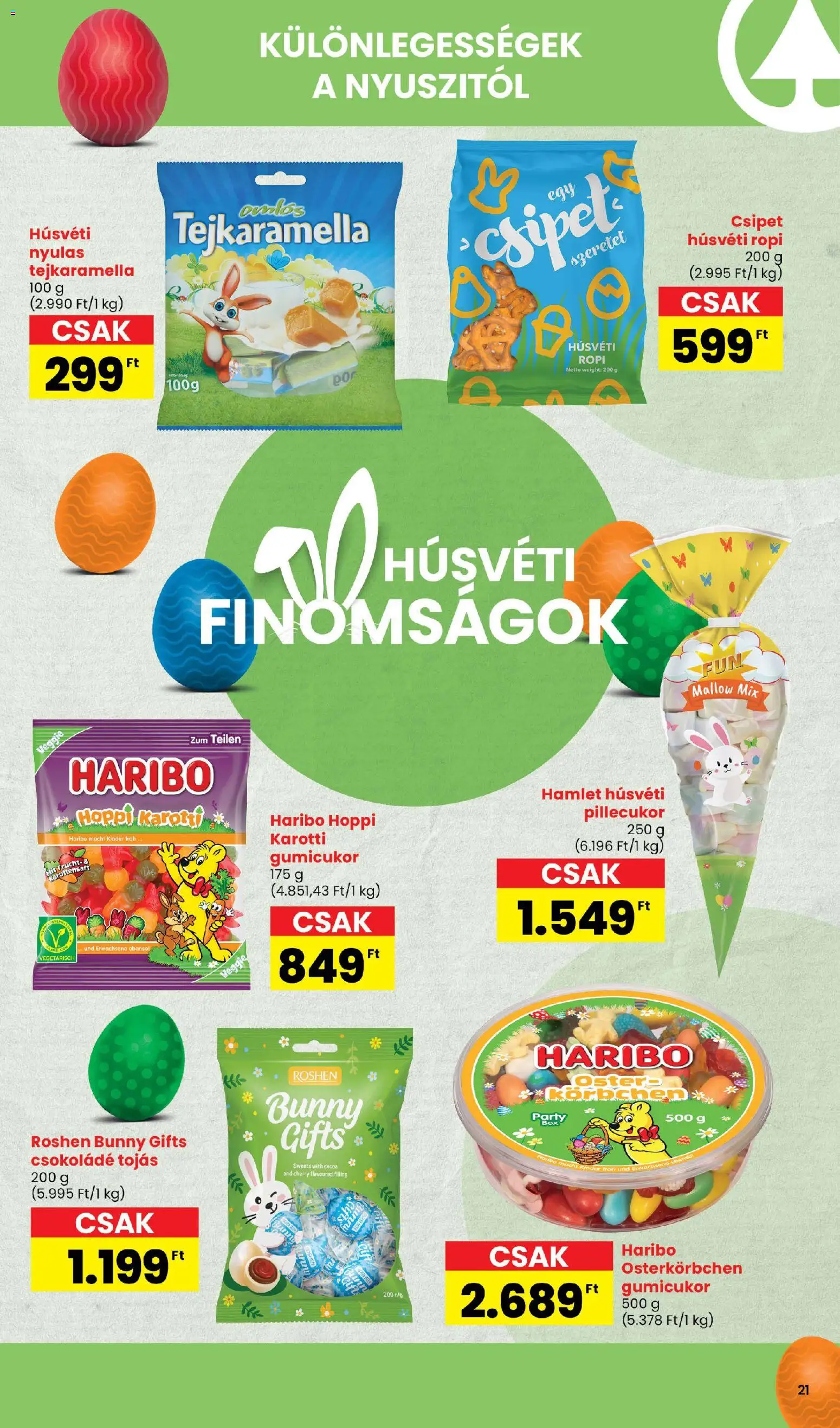 Spar akciós ujság - amely érvényes a következő dátumtól: 05.03.2026 | Oldal: 21 | Termékek: Gumicukor, Pillecukor, Tojás, Csokoládé