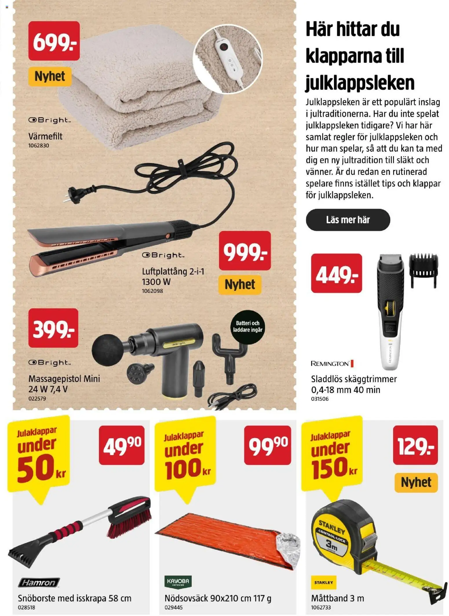 Jula reklamblad aktuell från 22/10/2026 | Sida: 23 | Produkter: Värmefilt, Laddare, Skäggtrimmer, Massagepistol
