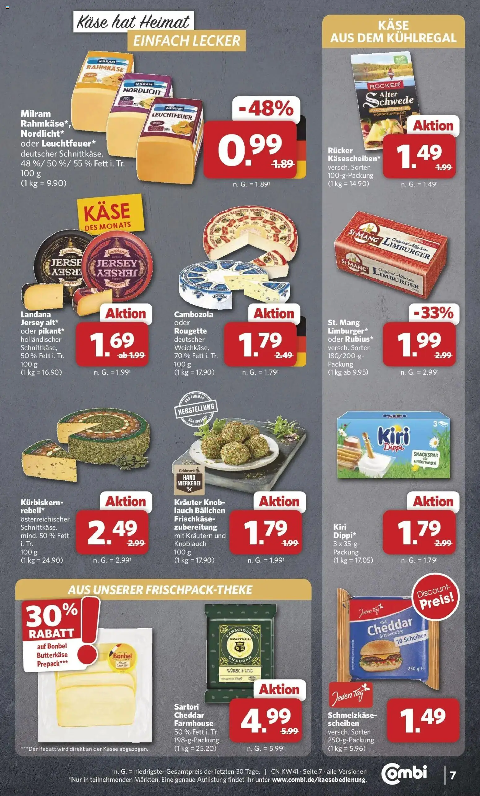 Combi Prospekt Rheine (ab 05.10.2026) zum Blättern | Seite: 7 | Produkte: Käse, Milram, Lauch, Frischkase