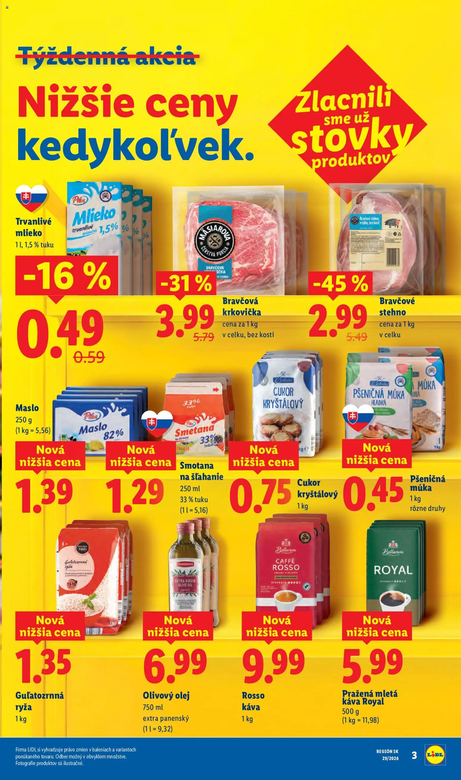 Nové Lidl akcie – leták je platný od 13.07.2026 | Strana: 3 | Produkty: Maslo, Káva, Pšeničná múka, Mletá káva
