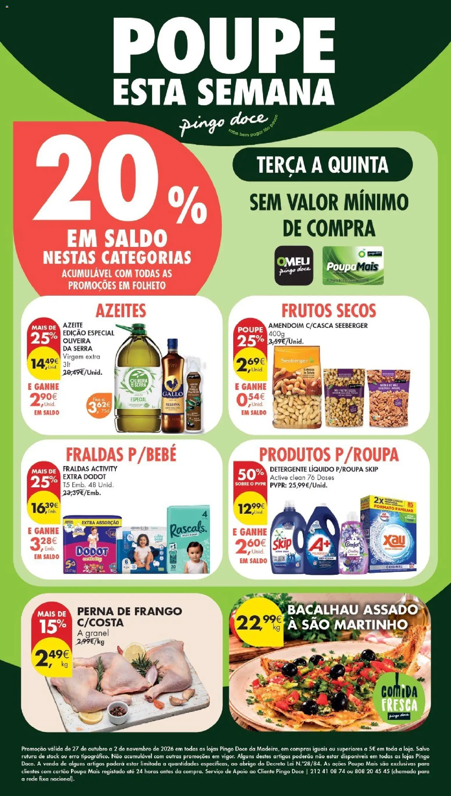 Pingo Doce folheto Poupe Esta Semana Madeira │ válido de 27/10/2026 | Página: 1 | Produtos: Azeite, Fraldas, Frango, Frutos secos