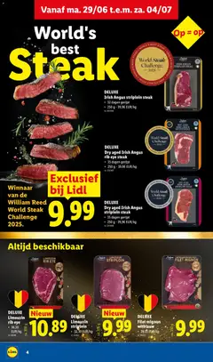 DELUXE Irish Angus striploin steak, 32 dagen gerijpt, 250 g - 39,96 EUR/kg - Voorbeeld van een folder van Lidl, geldig van 29/06/2026 | Pagina: 4