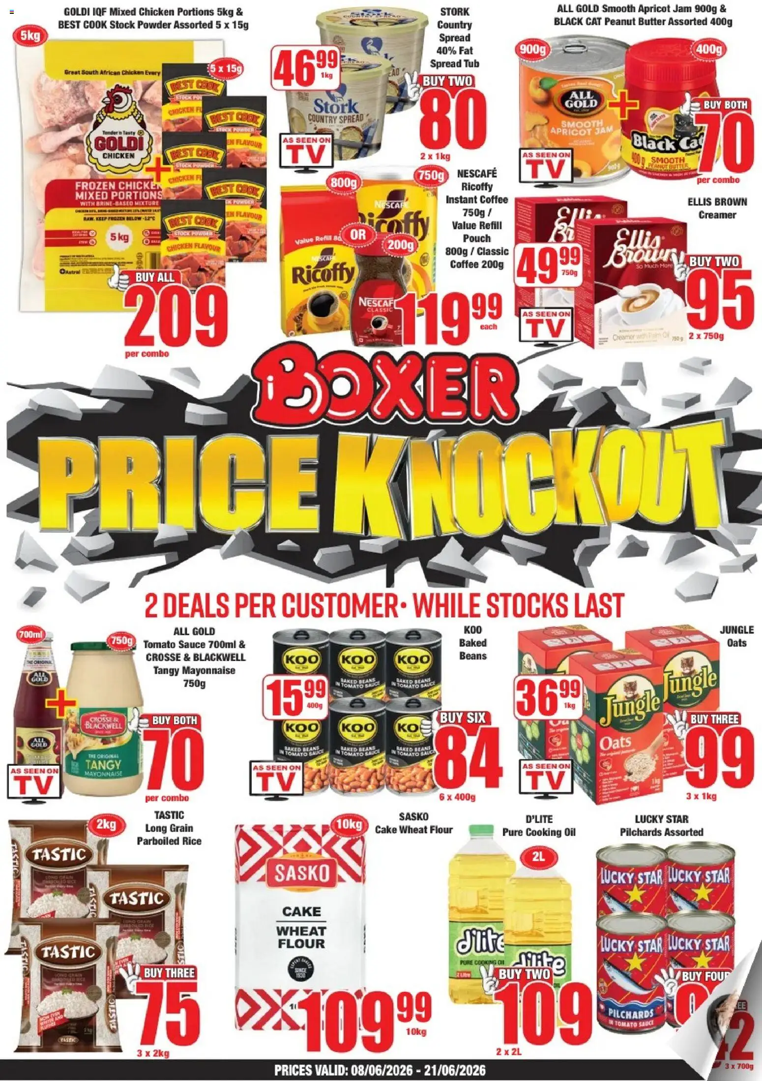New Boxer catalogue – valid from 08.06.2026 | Page: 1 | Products: Cake, Jam, Coffee, Chicken