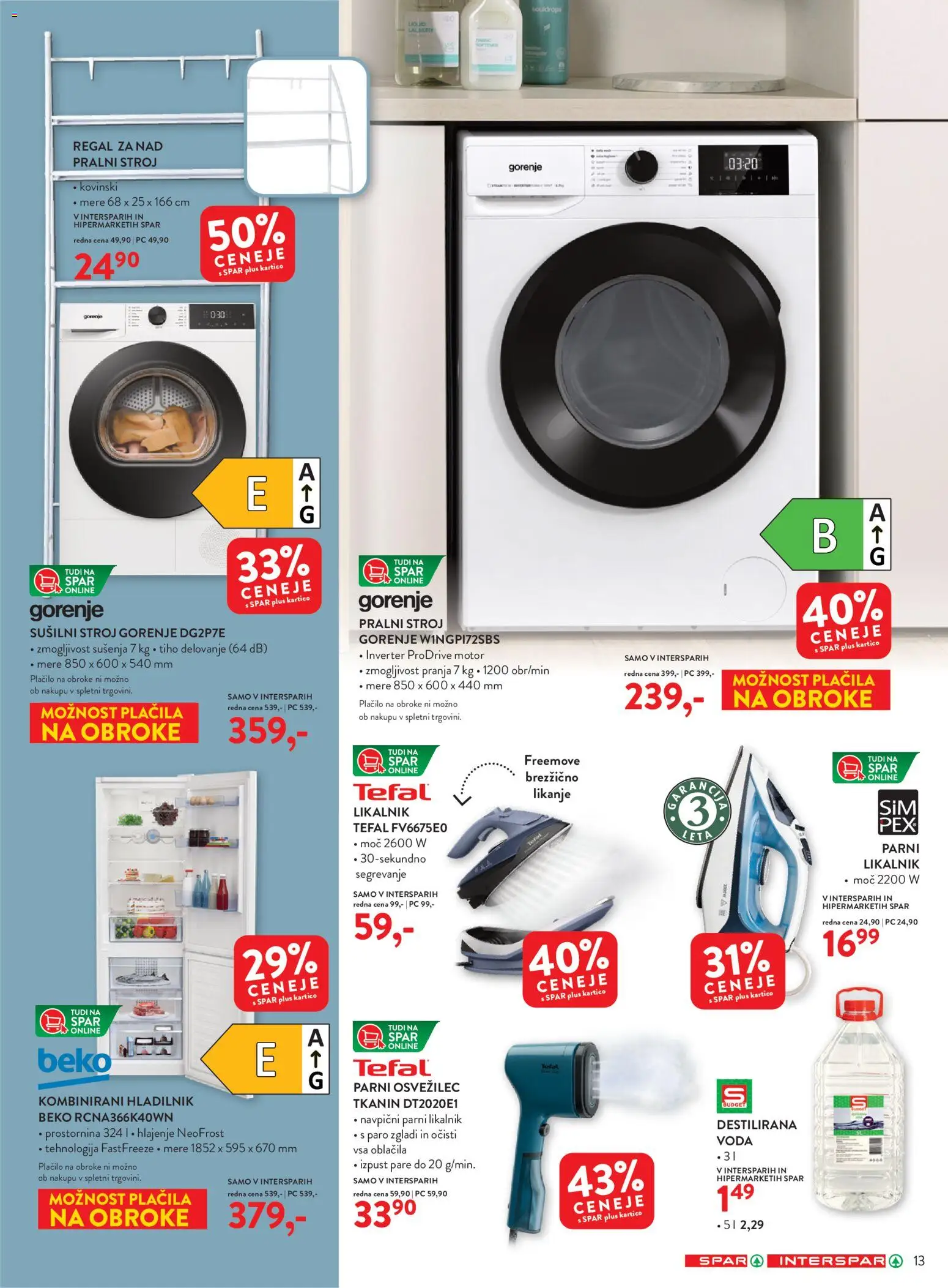 Novi Spar katalog ponudbe – veljaven od 09.09.2026 | Stran: 13 | Izdelki: Pralni stroj, Susilni stroj, Likalnik, Oblacila