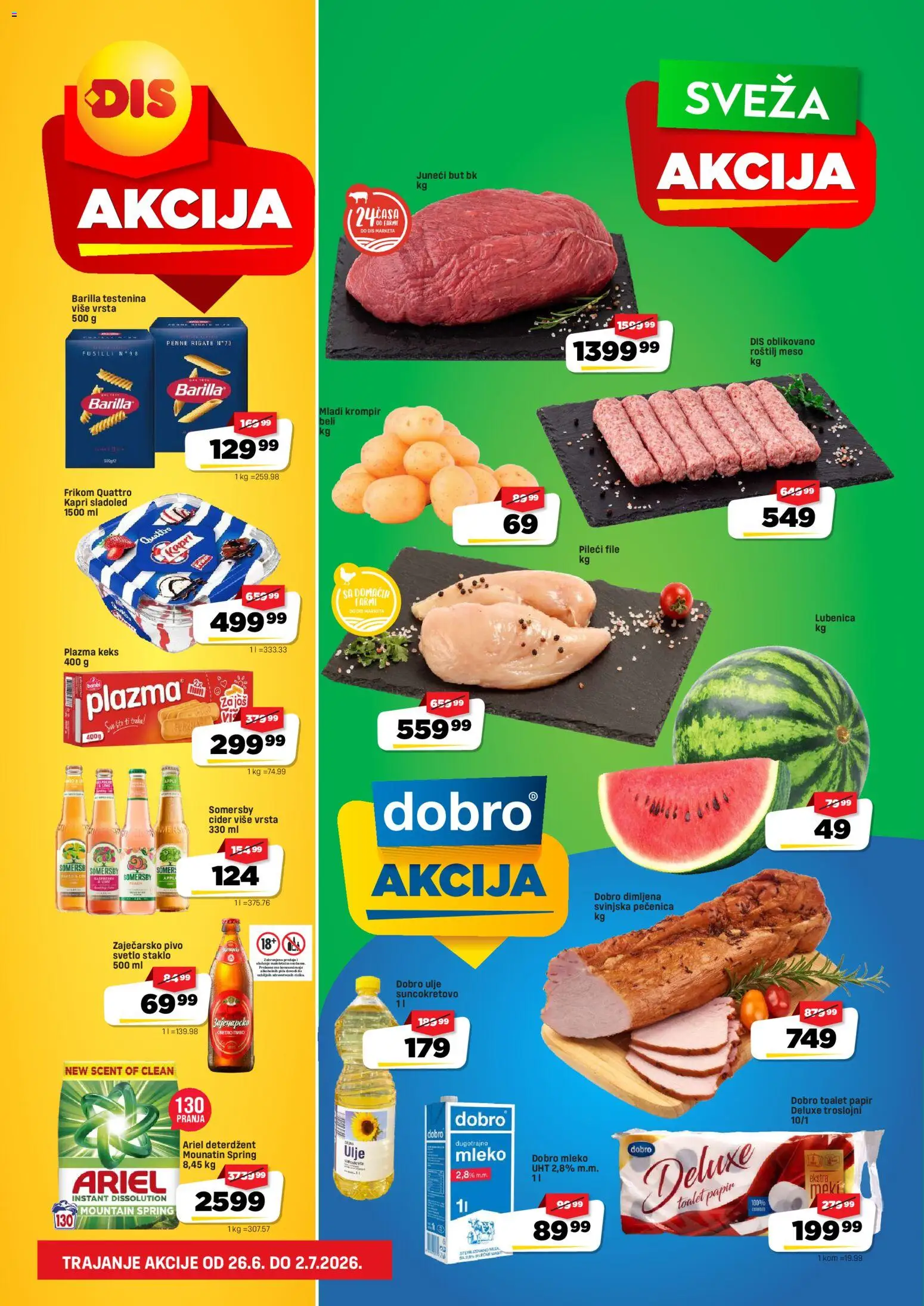 DIS katalog - važi od 26.06.2026 | Strana: 1 | Proizvode: Deterdžent, Juneći but, Sladoled, Cider