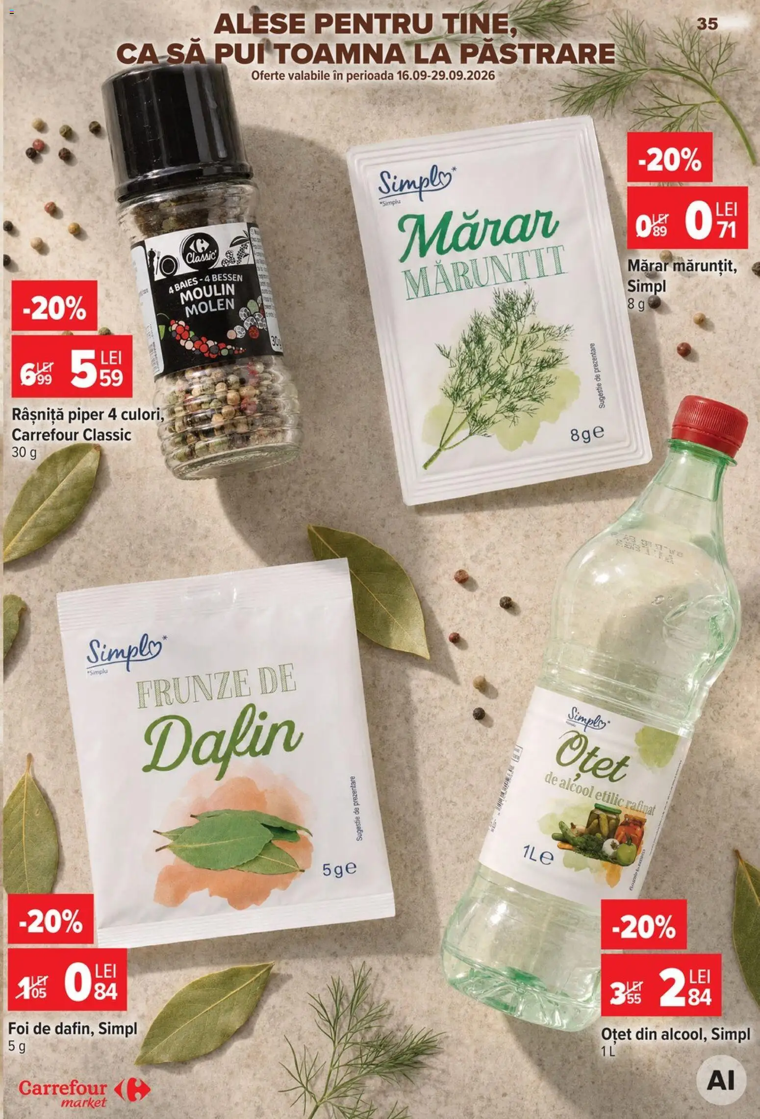 Noul catalog Carrefour – valabil de la 23.09.2026 | Pagină: 35 | Produse: Mărar, Carrefour Classic, Pui, Piper
