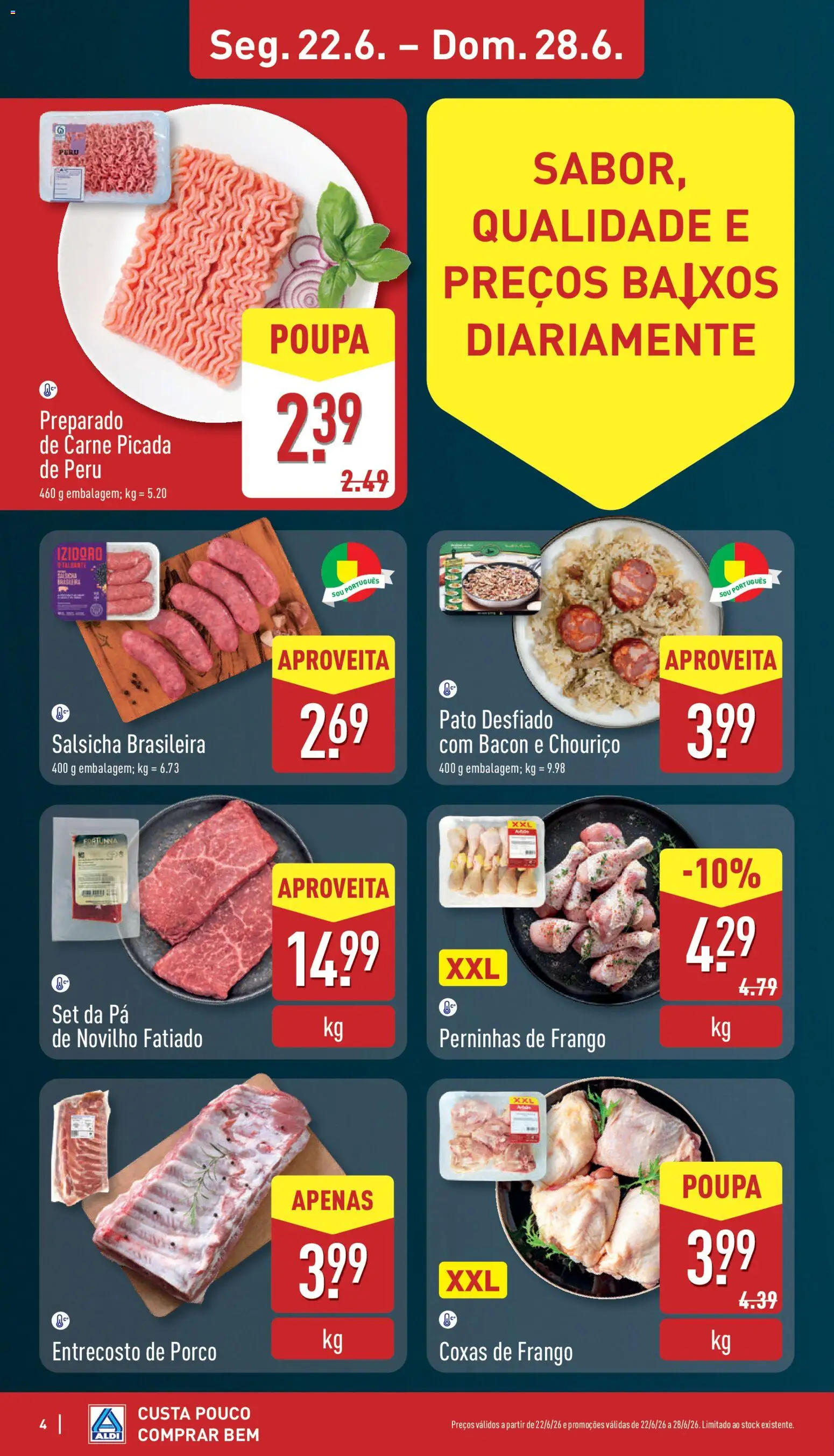 Aldi folheto │ válido de 22.06.2026 | Página: 4 | Produtos: Bacon, Peru, Salsicha, Pá