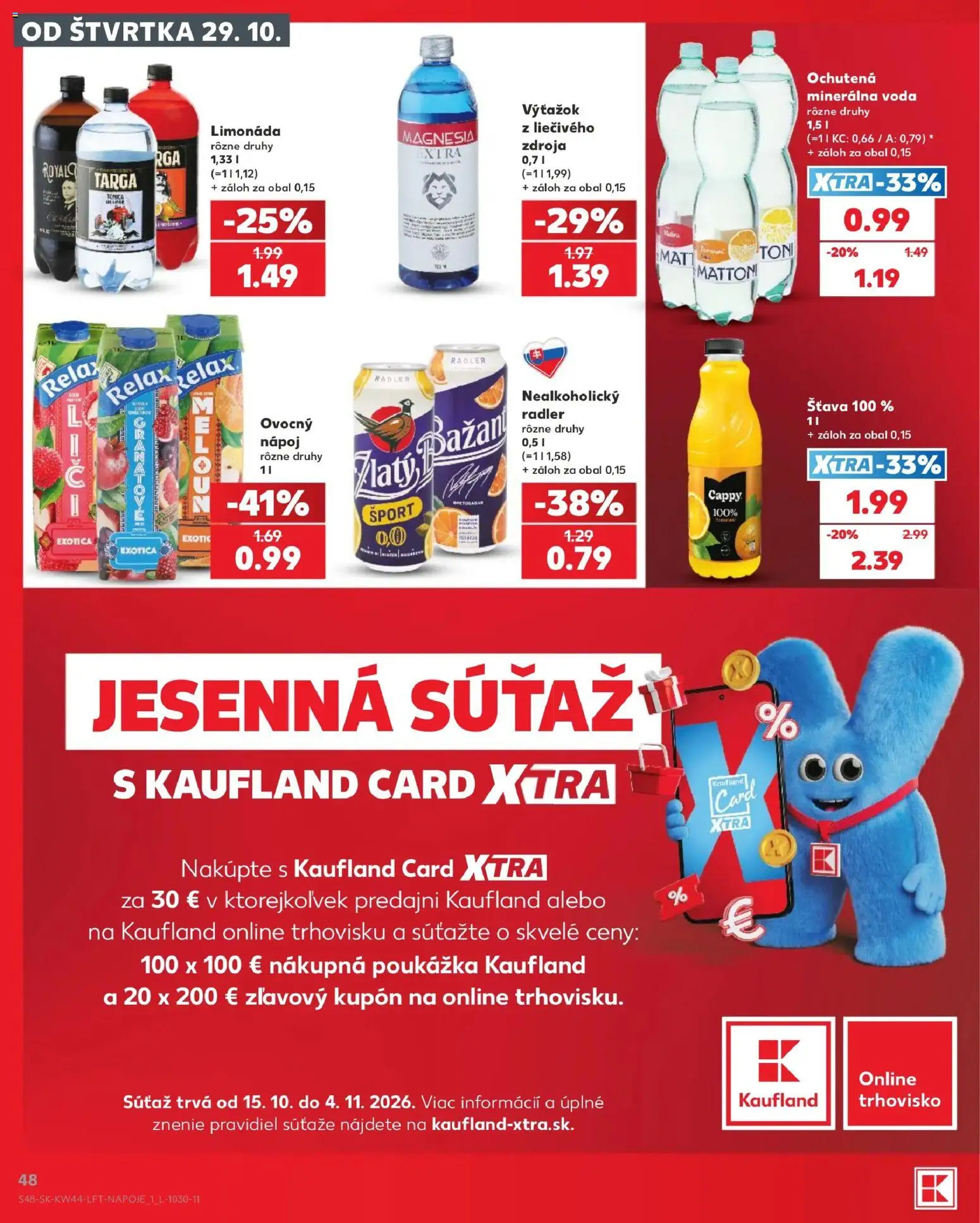 Nové Kaufland akcie – leták je platný od 29.10.2026 | Strana: 48 | Produkty: Radler, Mattoni, Minerálna voda, Limonáda