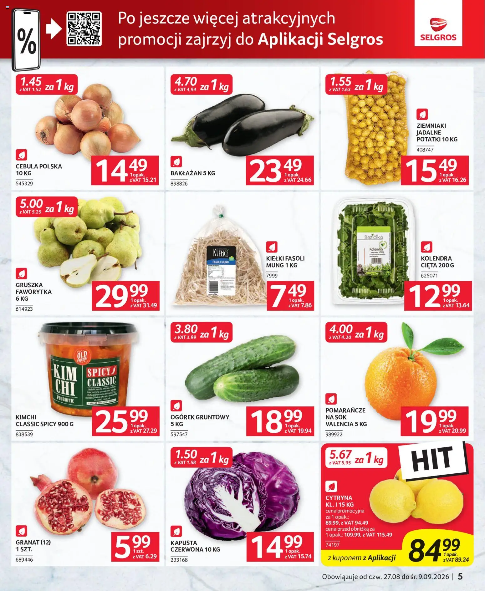 Selgros cash&carry gazetka - Oferta dla gastronomii od 27.08.2026 | Strona: 5 | Produkty: Bakłażan, Cebula, Ogórek, Pomarańcze