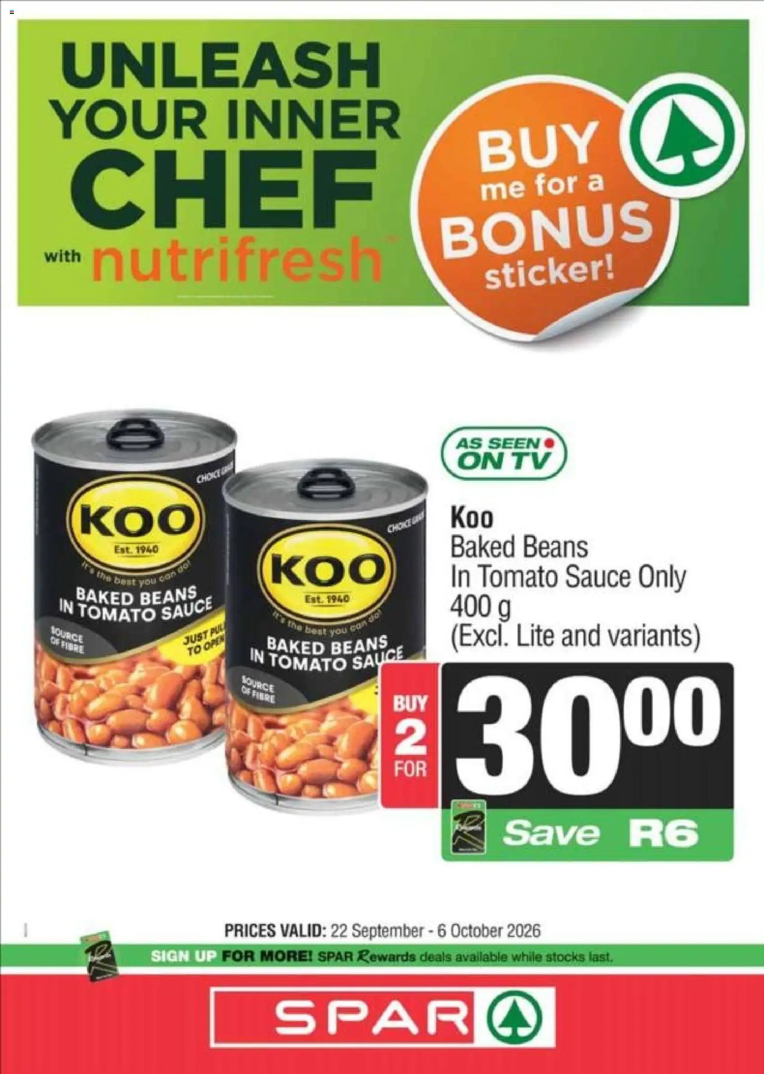 New Spar catalogue – valid from 22/09/2026 | Page: 3 | Products: Baked beans, TV, Tomato sauce, Sauce