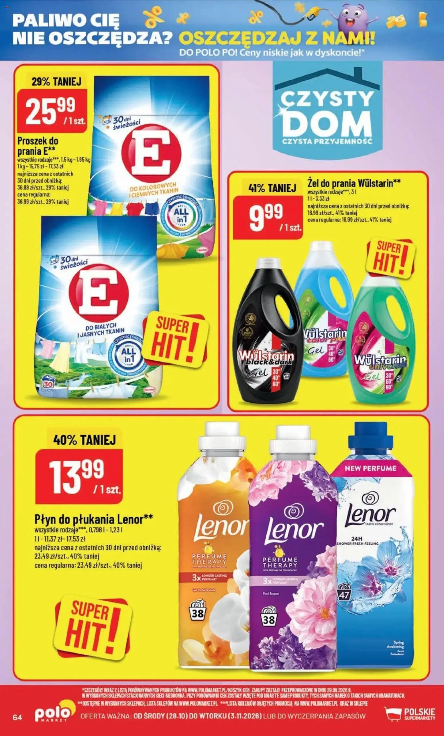 POLOmarket aktualna gazetka od 28.10.2026 | Strona: 64 | Produkty: Płyn do płukania, Proszek, Żel do prania, Płyn do płukania Lenor