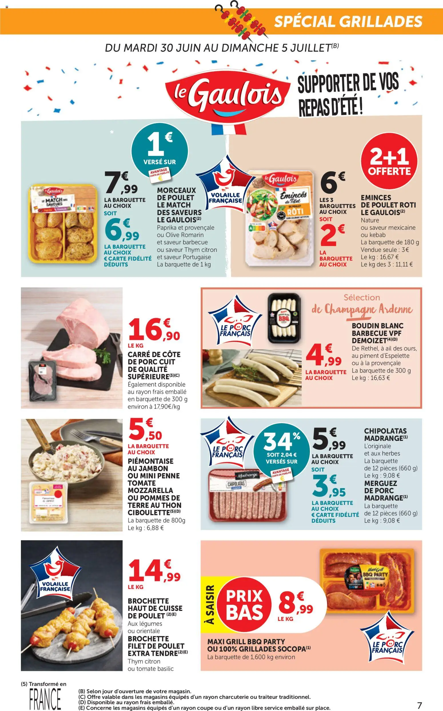 {H1} | Page: 7 | Produits: Barbecue, Thon, Jambon, Pommes de terre