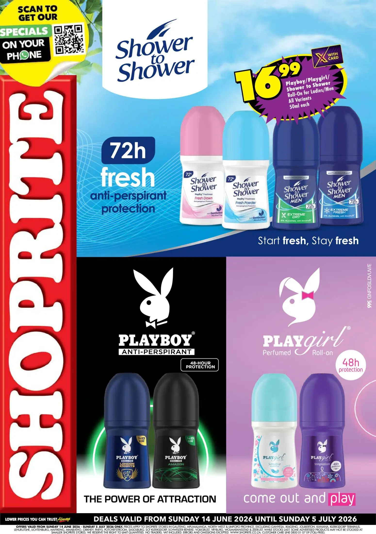 New Shoprite catalogue – valid from 14.06.2026 | Page: 1 | Products: Phone, Powder, Deodorant, Antiperspirant