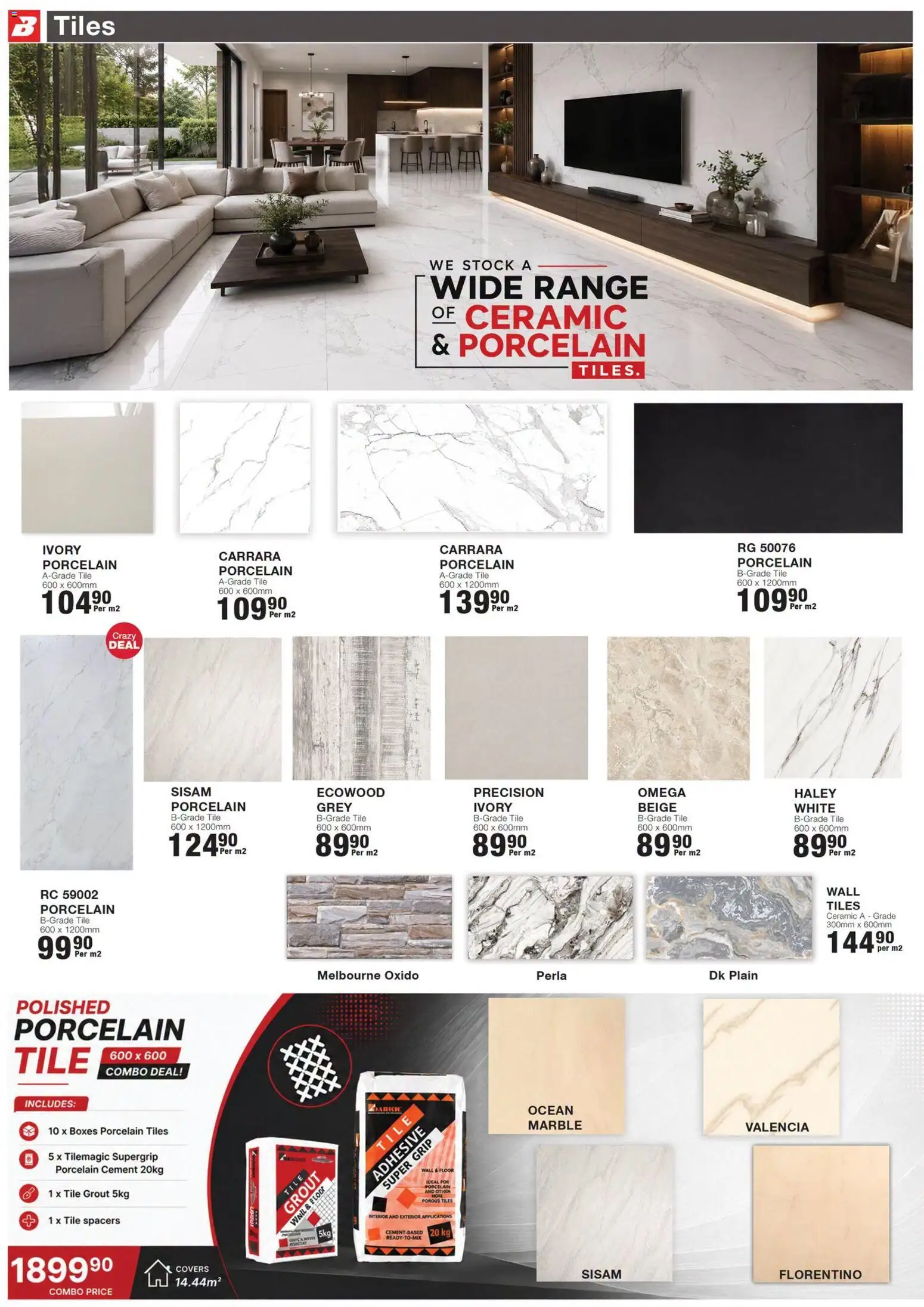 New Build It catalogue – valid from 16/07/2026 | Page: 2 | Products: Tile grout, Adhesive, Stock, Cement