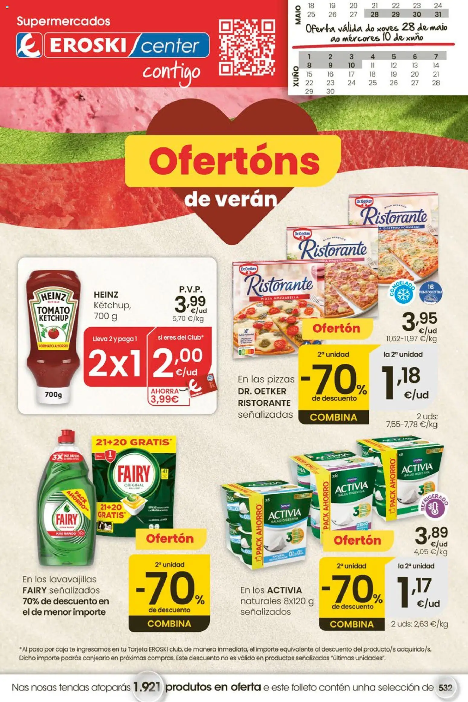 Eroski Ofertóns de verán │ válido desde el 28.05.2026 | Página: 1 | Productos: Pizza, Té, Lavavajillas, Caja