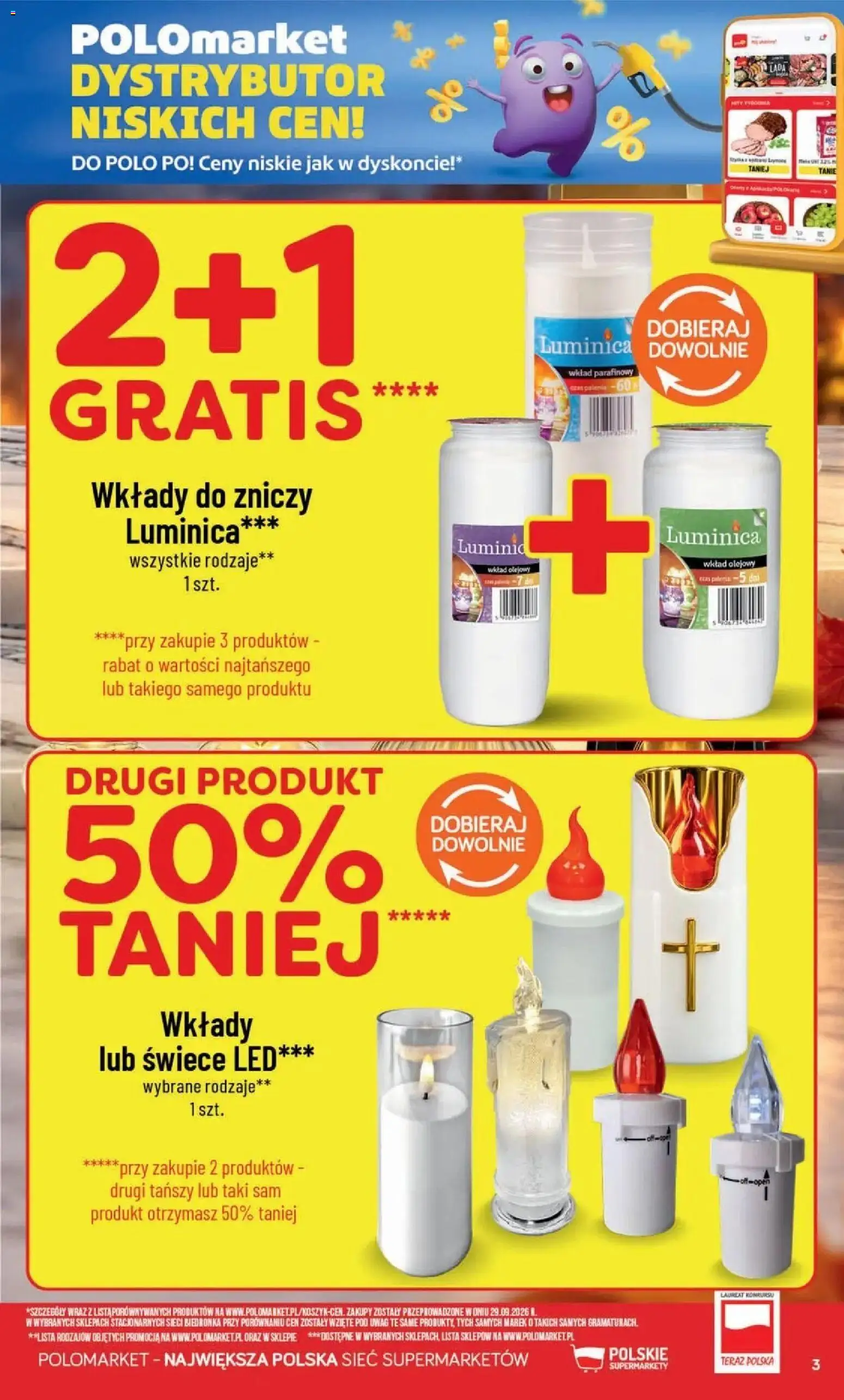 POLOmarket aktualna gazetka od 28.10.2026 | Strona: 3 | Produkty: Wkłady do zniczy, Świece