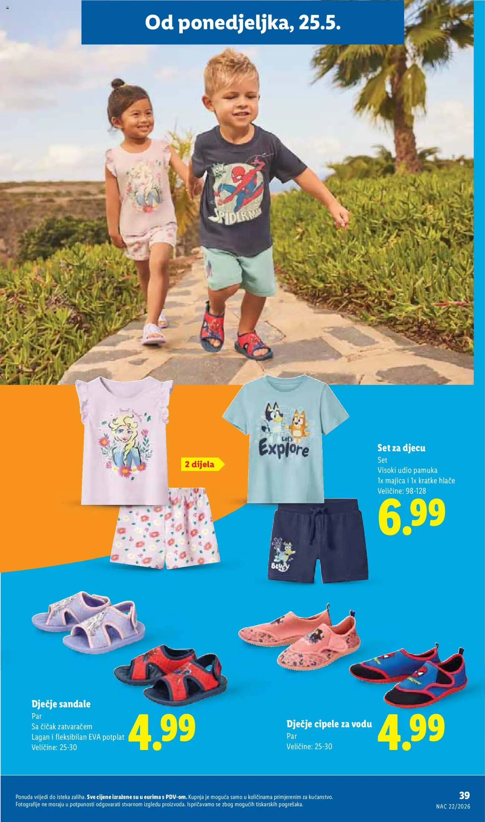 Lidl katalog | vrijedi od 25.05.2026 | Stranica: 39 | Proizvodi: Cipele za vodu, Majica, Hlače, Sandale