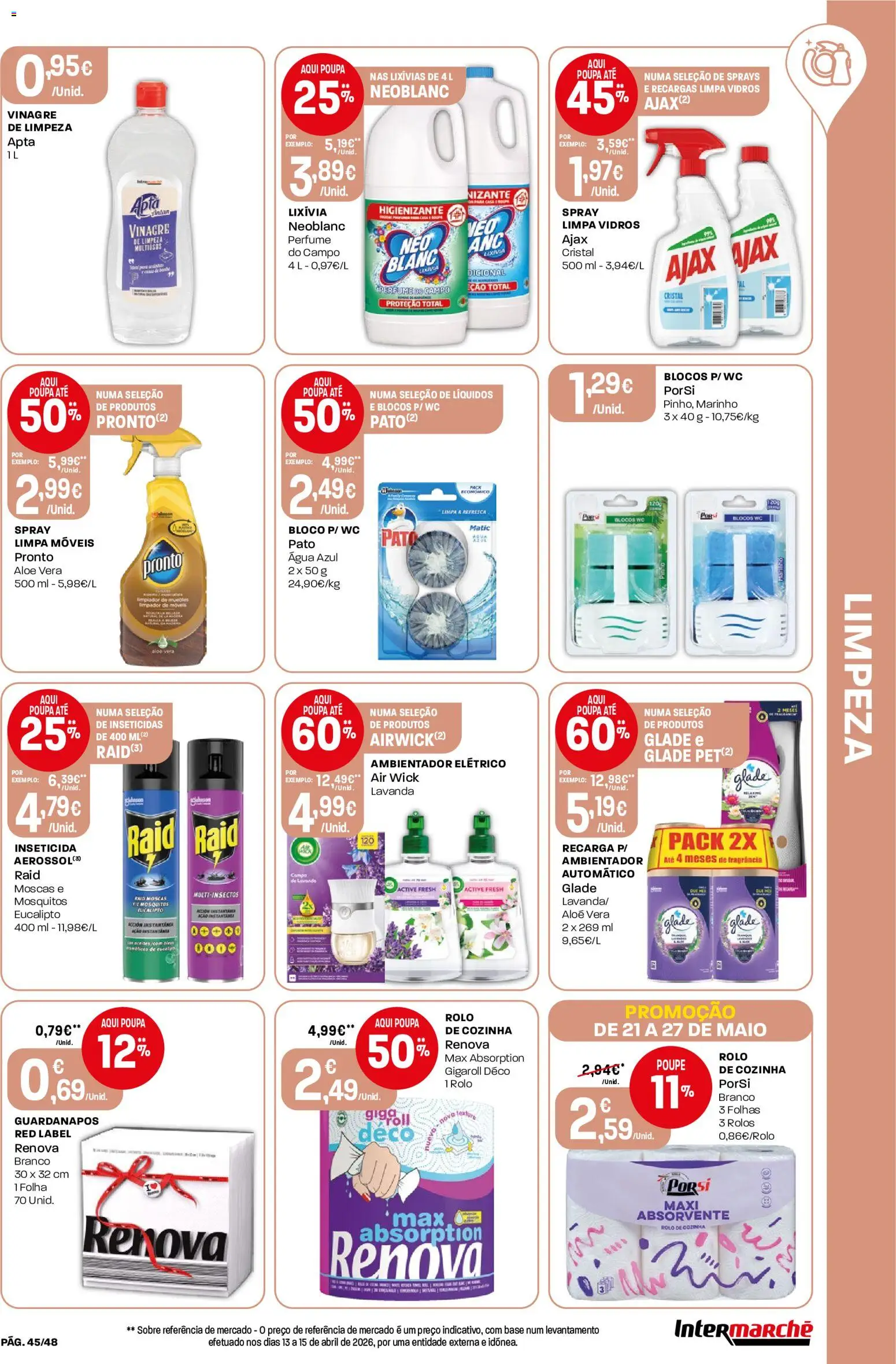 Intermarché folheto │ válido de 21.05.2026 | Página: 45 | Produtos: Vinagre, Fragrância, Inseticida, Limpa móveis