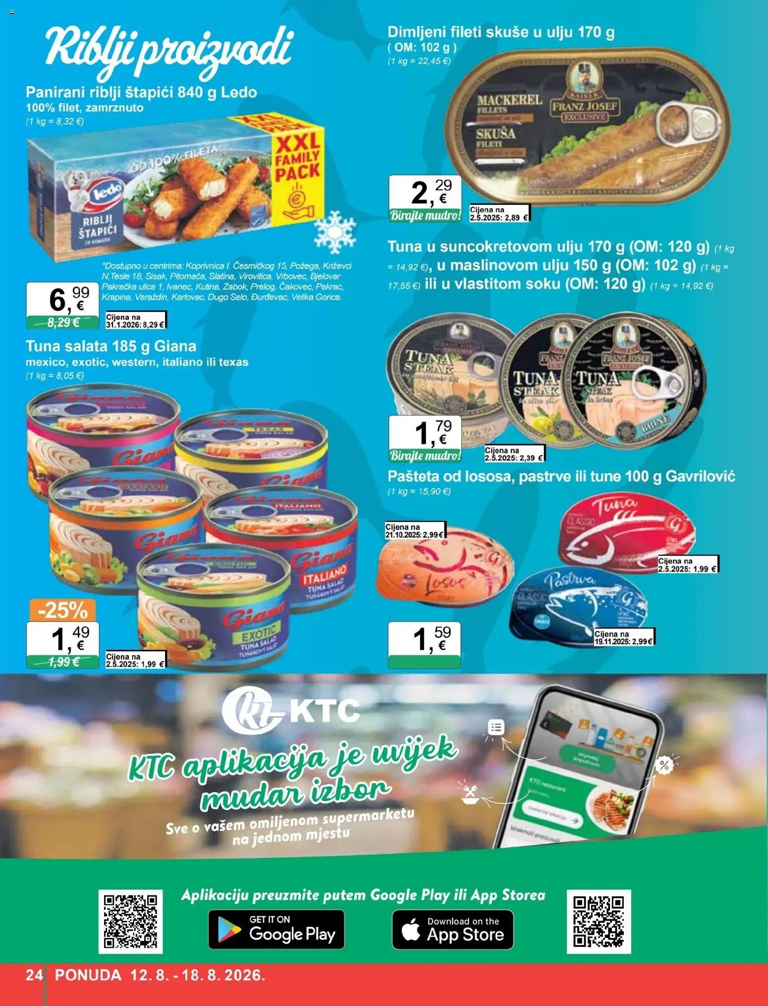 KTC katalog | vrijedi od 12.08.2026 | Stranica: 24 | Proizvodi: Riblji štapići, Ledo, Pašteta, Štapići