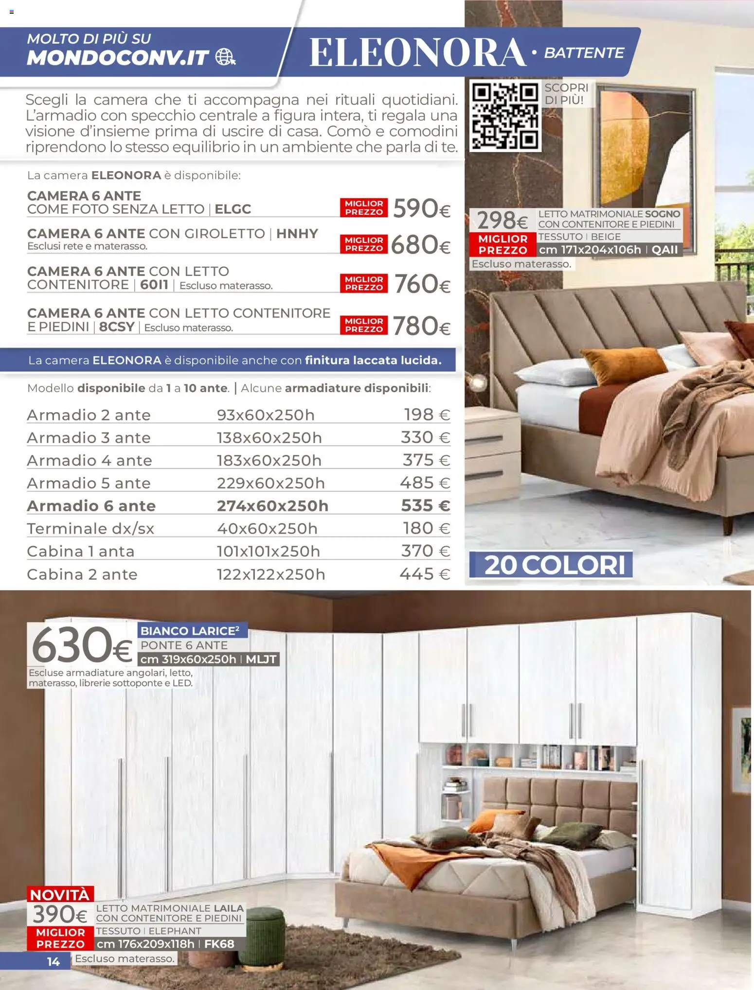 Volantino Mondo Convenienza del 01.04.2026 | Pagina: 16 | Prodotti: Letto matrimoniale, Letto contenitore, Contenitore, Specchio
