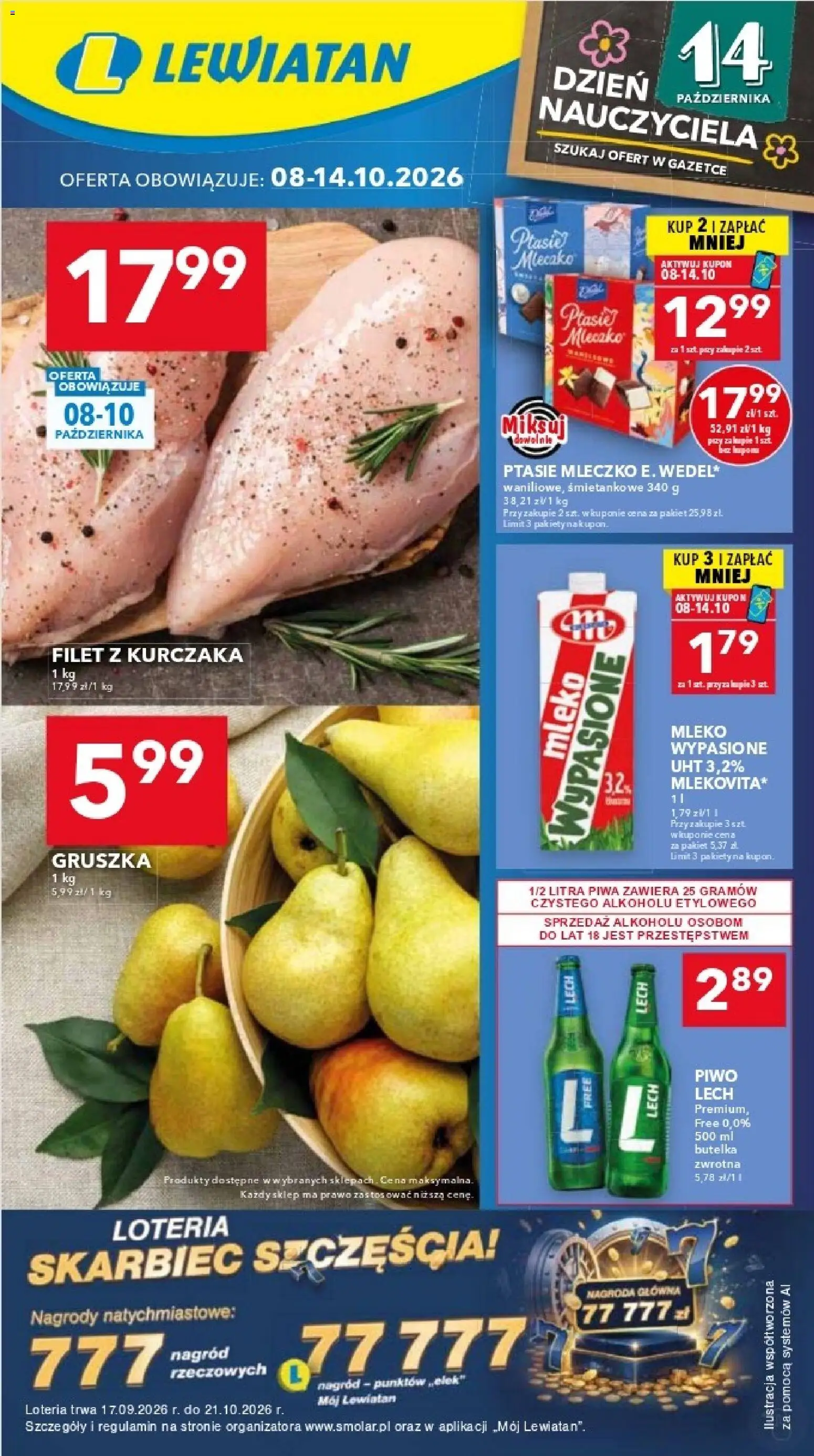 Lewiatan gazetka - Katowice od 08.10.2026 | Strona: 1 | Produkty: Gruszka, Lech, Filet, Mleko