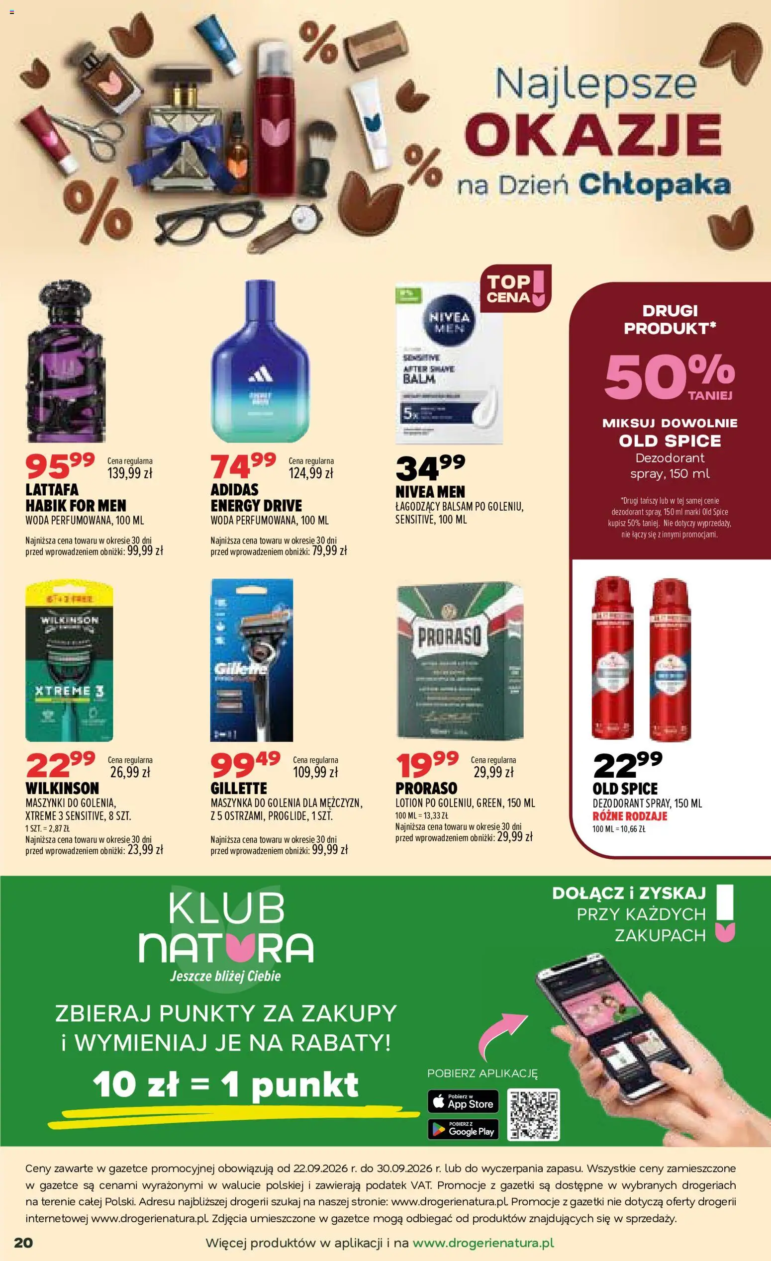 Drogerie Natura gazetka od 22.09.2026 | Strona: 20 | Produkty: Gillette, Maszynka do golenia, Dezodorant, Woda
