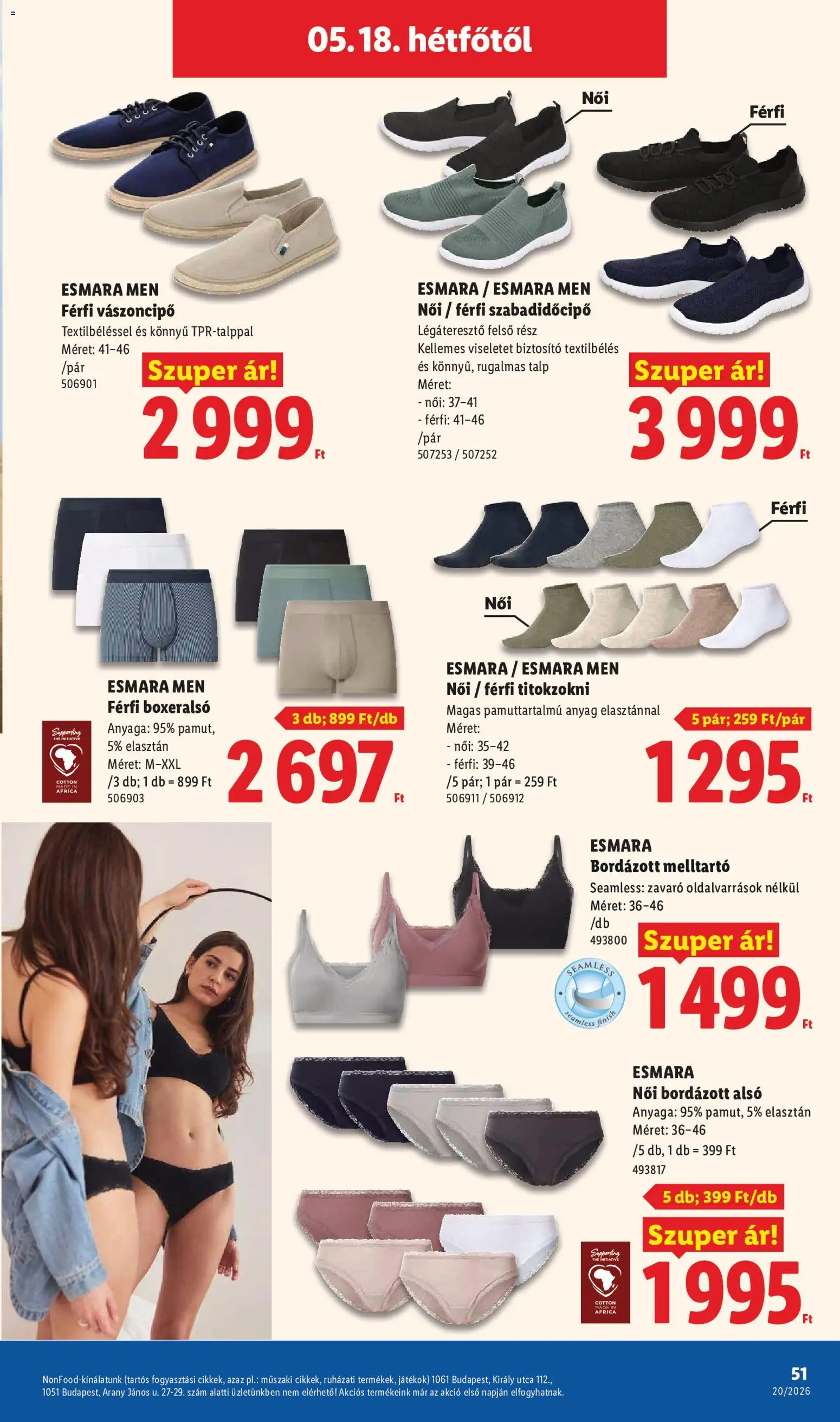 Lidl akciós ujság - amely érvényes a következő dátumtól: 14.05.2026 | Oldal: 51 | Termékek: Boxeralsó, Titokzokni, Vászoncipő, Melltartó