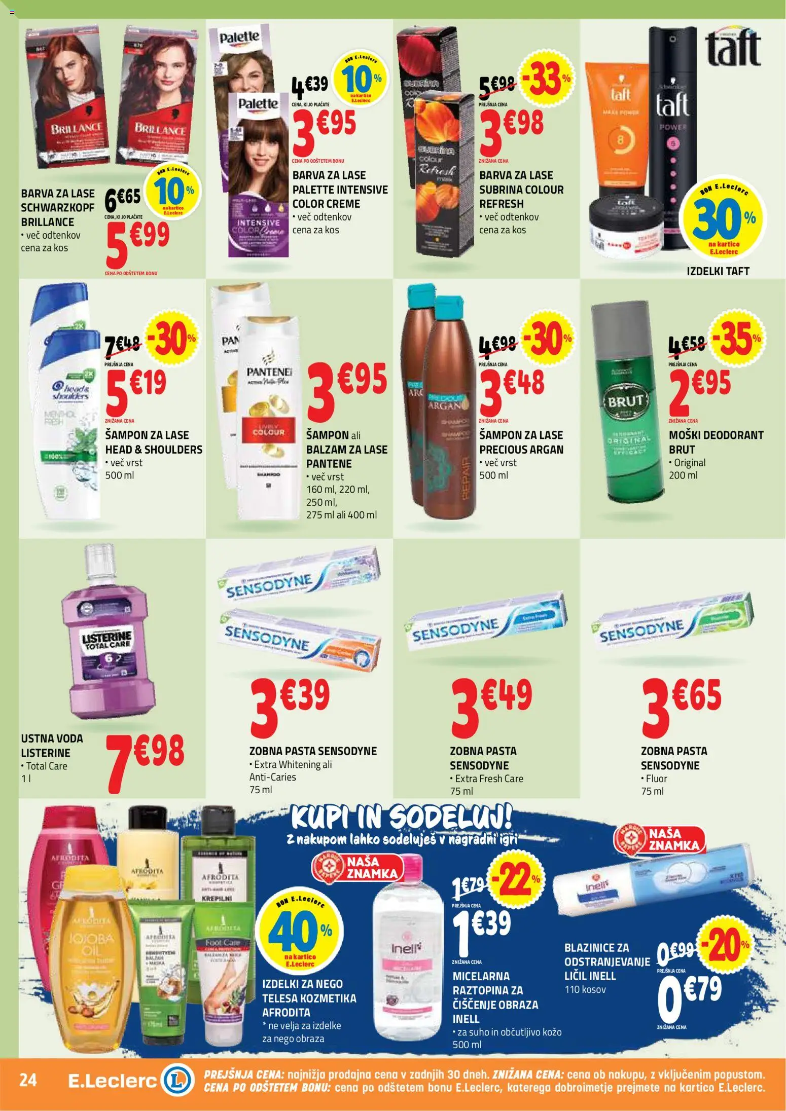 Novi E.leclerc katalog ponudbe – veljaven od 02.09.2026 | Stran: 24 | Izdelki: Kos, Sampon, Zobna pasta, Voda