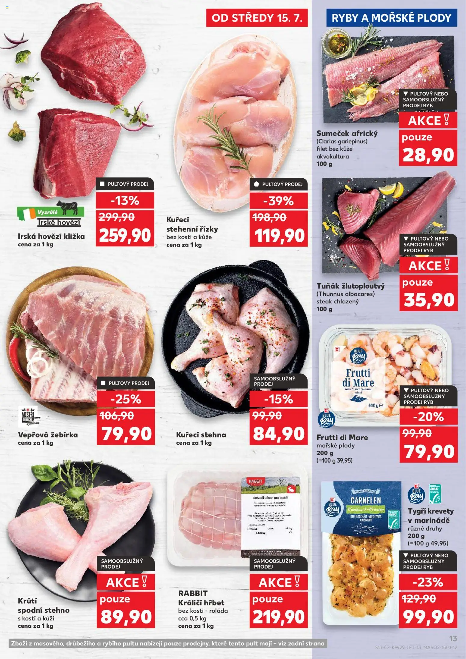Kaufland leták od 15.07.2026 | Strana: 13 | Produkty: Hovězí, Filet, Kuřecí stehna, Krevety