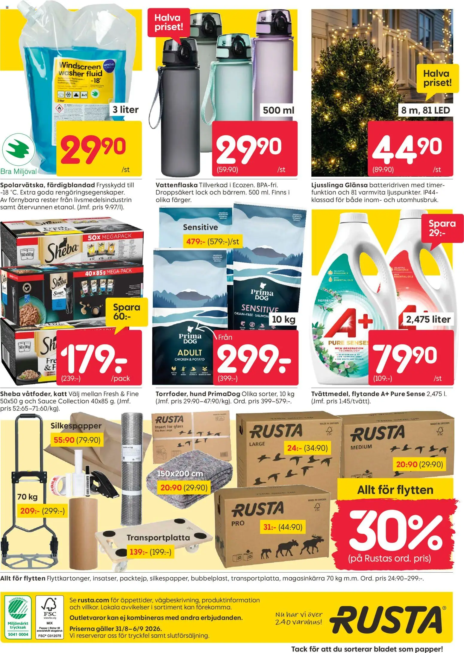Rusta reklamblad aktuell från 31/08/2026 | Sida: 16 | Produkter: Galler, Vattenflaska, Glass, Ljusslinga