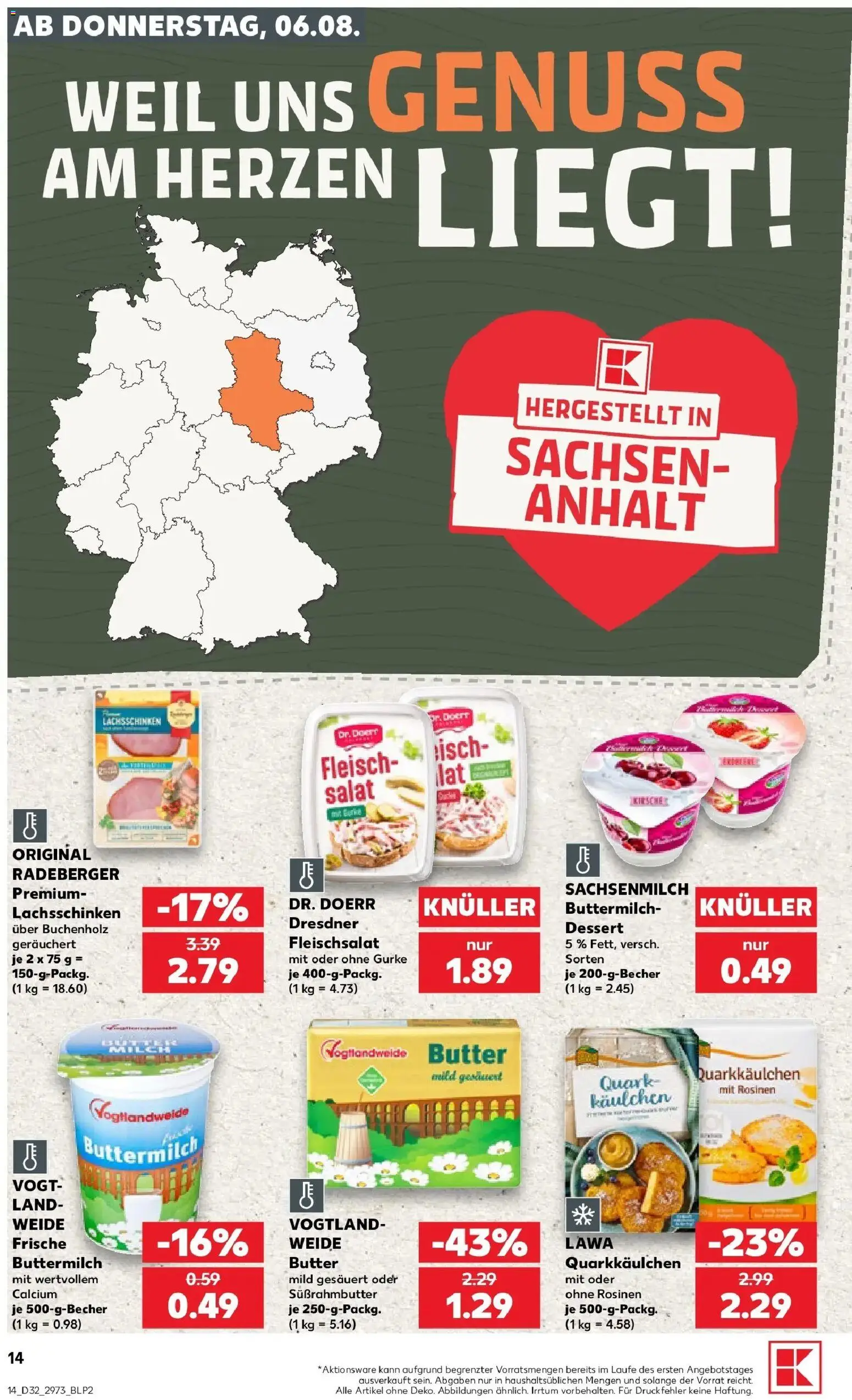 Prospekt Kaufland ab 06.08.2026 » Angebote Online zum Blättern | Seite: 14 | Produkte: Quark, Rosinen, Fleisch, Salat