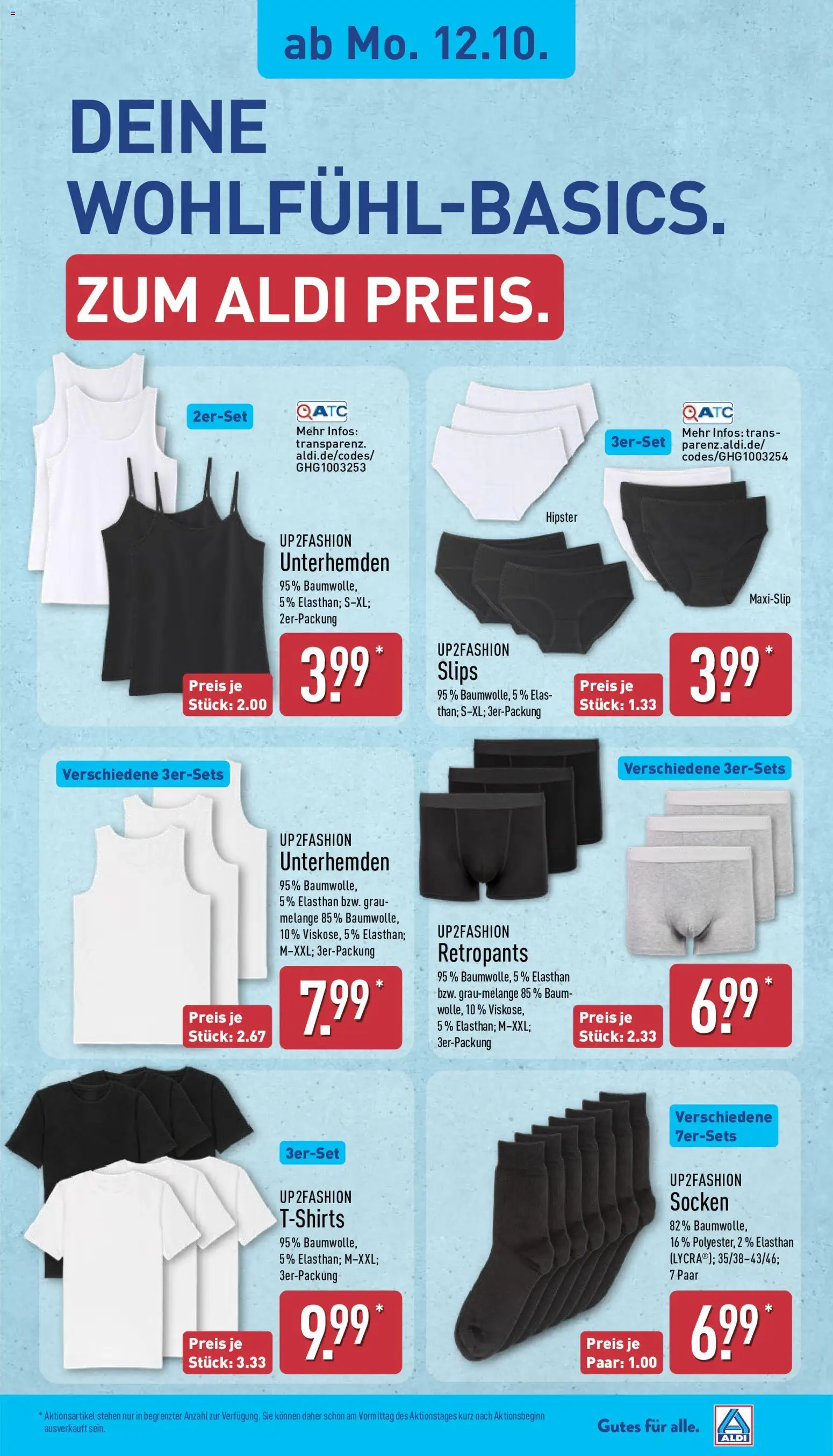 Aldi Prospekt – gültig ab 12.10.2026 | Seite: 6 | Produkte: Up2fashion, Socken, Boxer