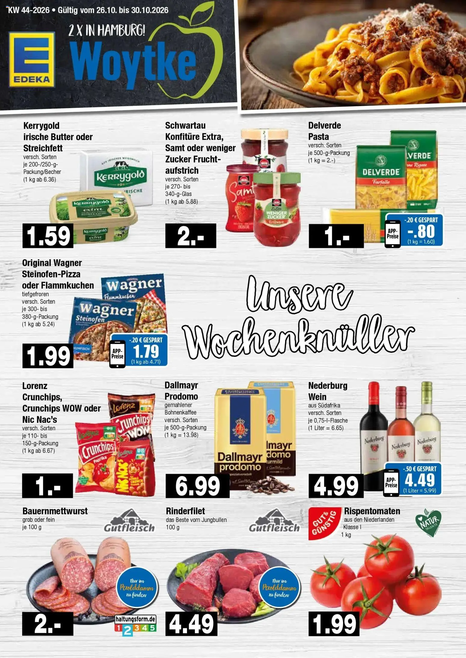 Edeka Prospekt Hamburg (ab 26.10.2026) » Angebote Online | Seite: 1 | Produkte: Butter, Rinderfilet, Pasta, Wein