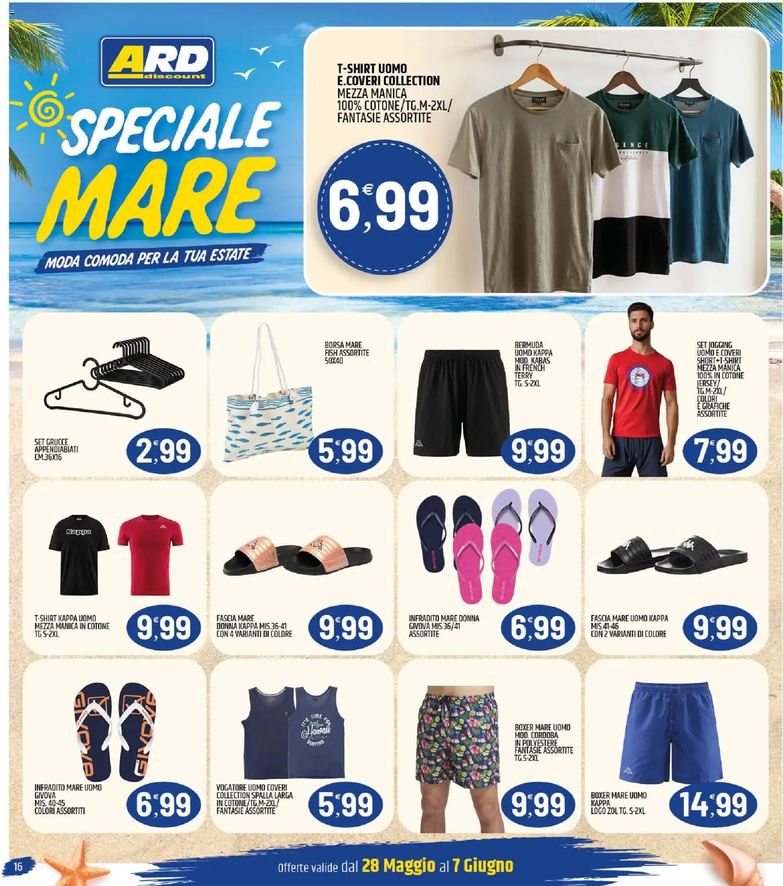 Volantino ARD Discount del 28.05.2026 | Pagina: 16 | Prodotti: Boxer, Infradito, Bermuda, Grucce