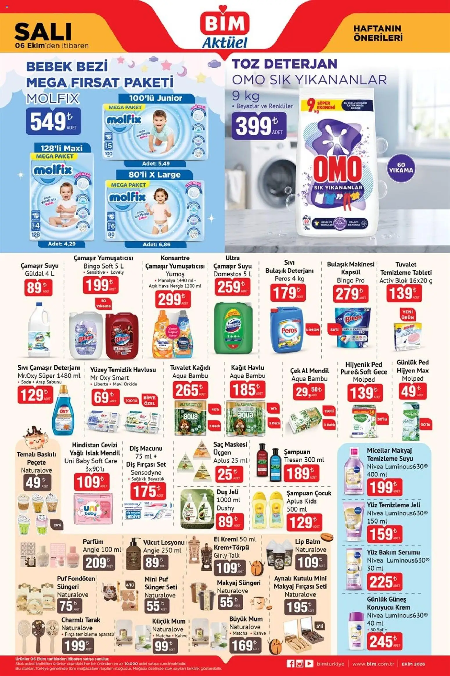 BİM - Katalog Salı - 06 Ekim 2026 tarihinden itibaren geçerlidir | Sayfa: 2 | Ürünler: Bulaşık deterjanı, Makyaj, Kağıt havlu, Bulaşık makinesi