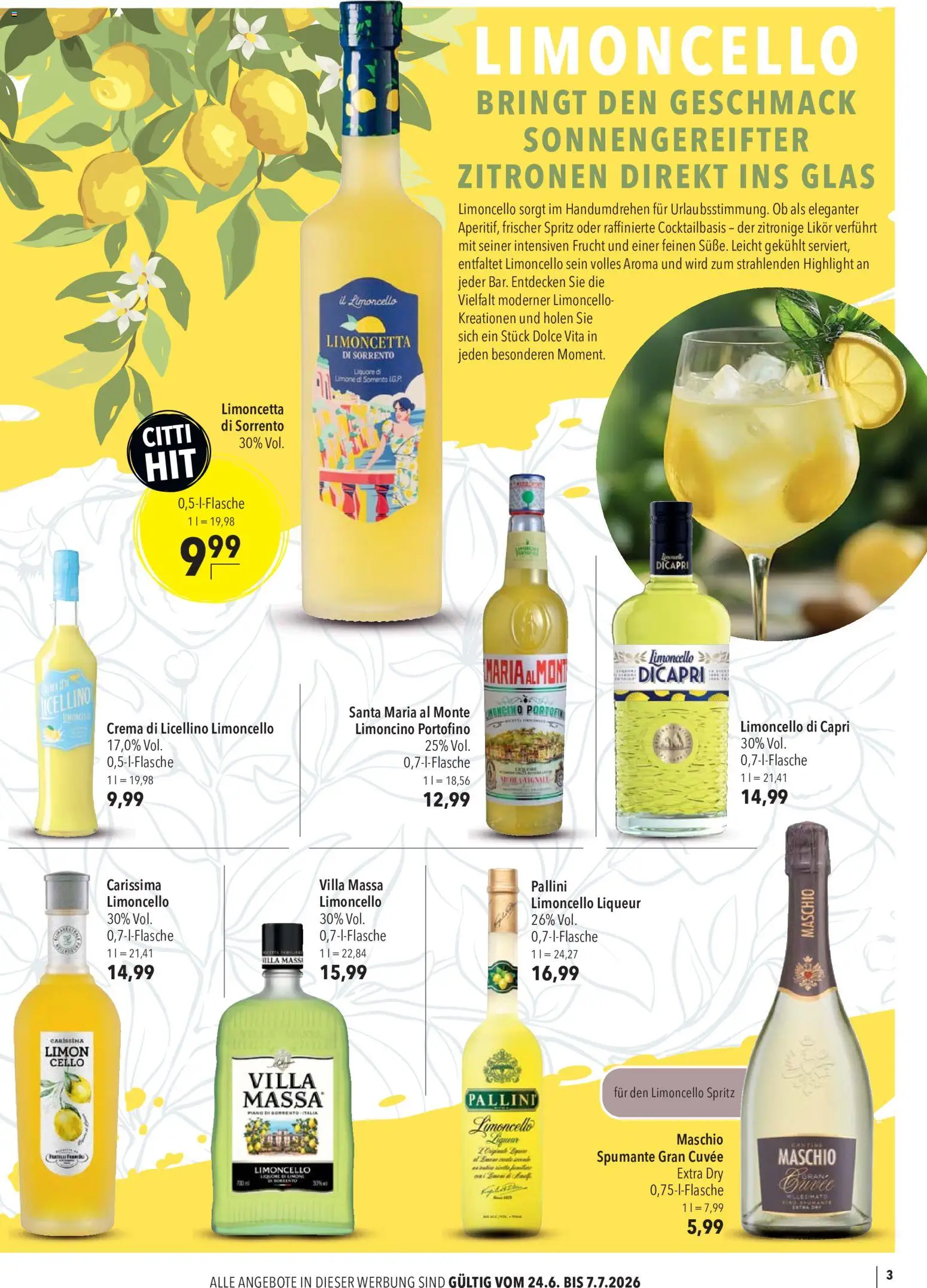 CITTI Markt Sommer Aperitifs – gültig ab 24.06.2026 | Seite: 3 | Produkte: Likör, Limoncello, Zitronen