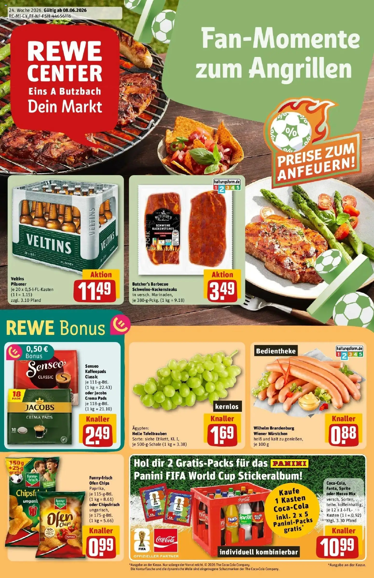 Rewe Prospekt Butzbach – gültig ab 08.06.2026 | Seite: 1 | Produkte: Senseo, Wiener wurstchen, Cola, Senseo kaffeepads