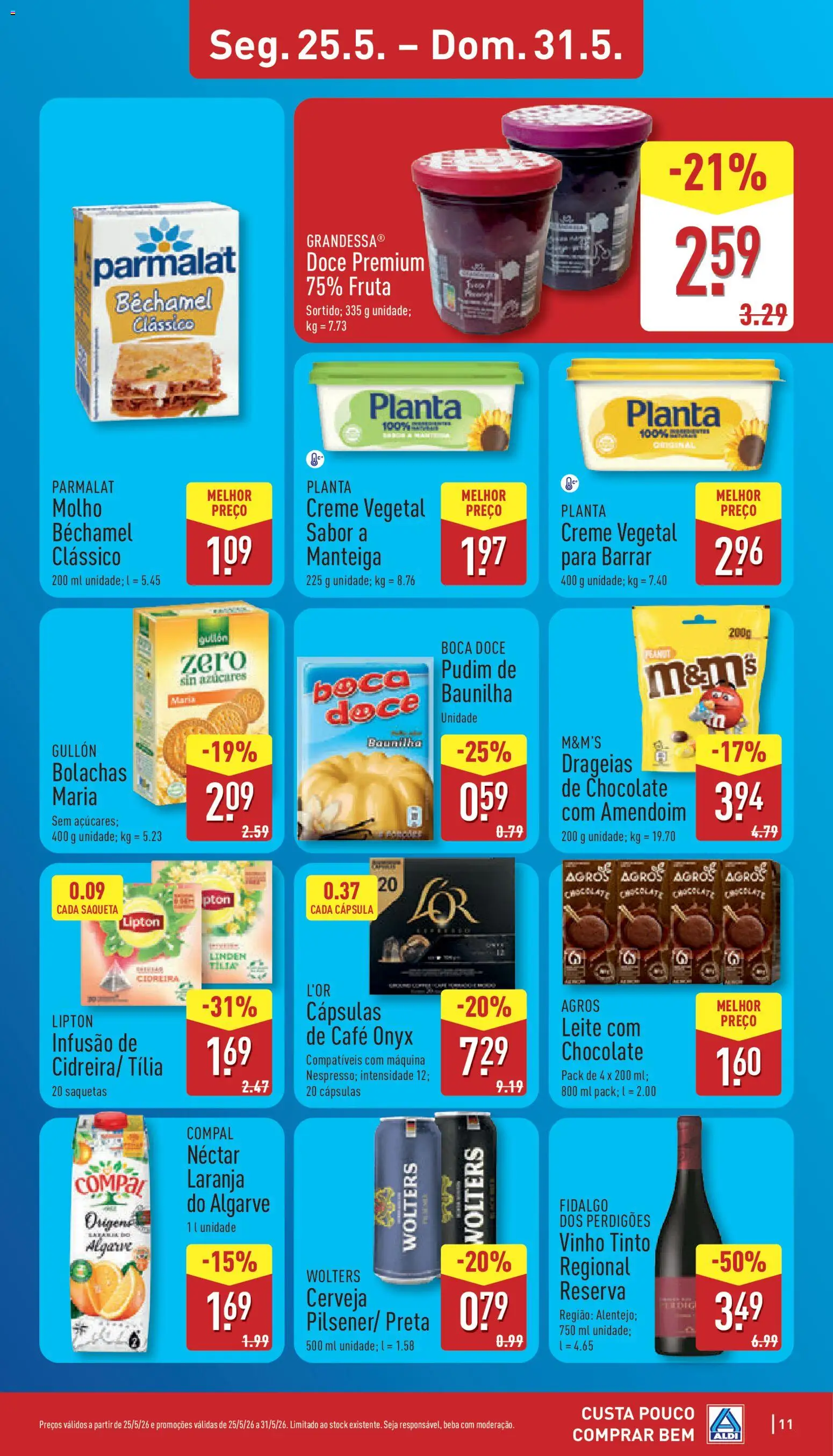 Aldi folheto │ válido de 25.05.2026 | Página: 11 | Produtos: Bolachas, Pudim, Leite, Café