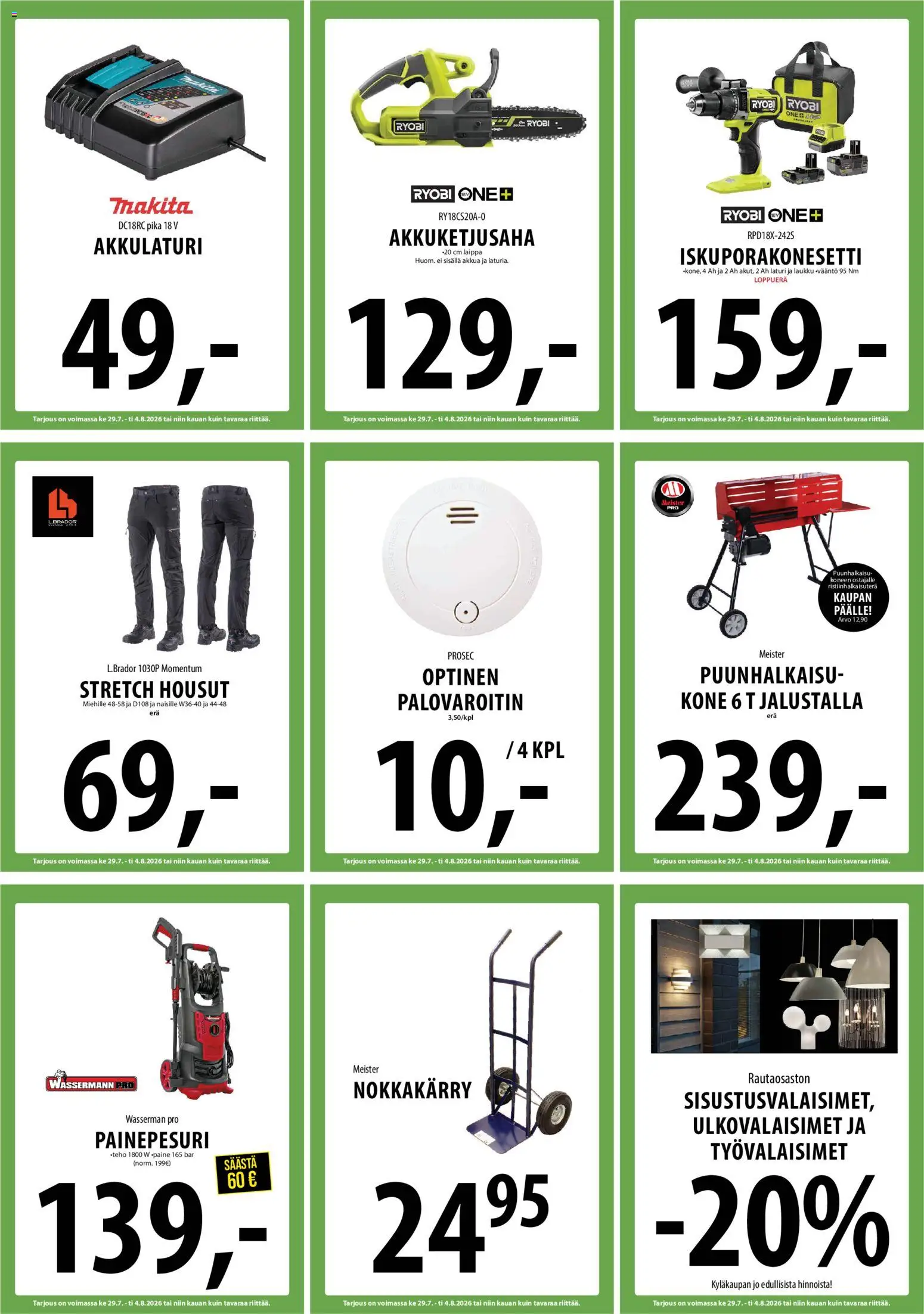 Tuuri tarjoukset – voimassa 29/07/2026 alkaen | Sivu: 24 | Tuotteet: Laukku, Painepesuri, Palovaroitin, Housut