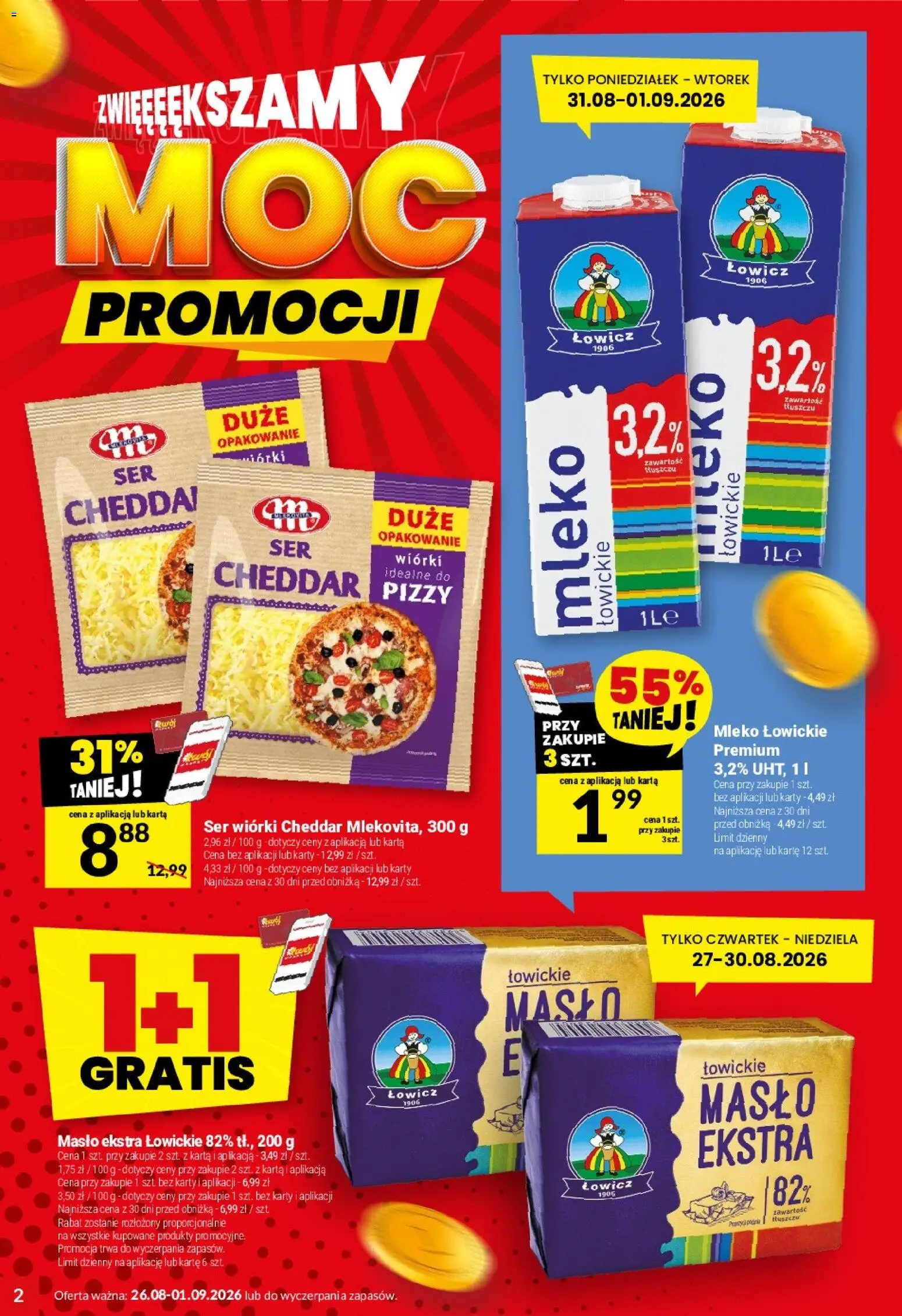 Twój Market gazetka od 26.08.2026 | Strona: 2 | Produkty: Mleko, Masło, Ser, Mleko łowickie